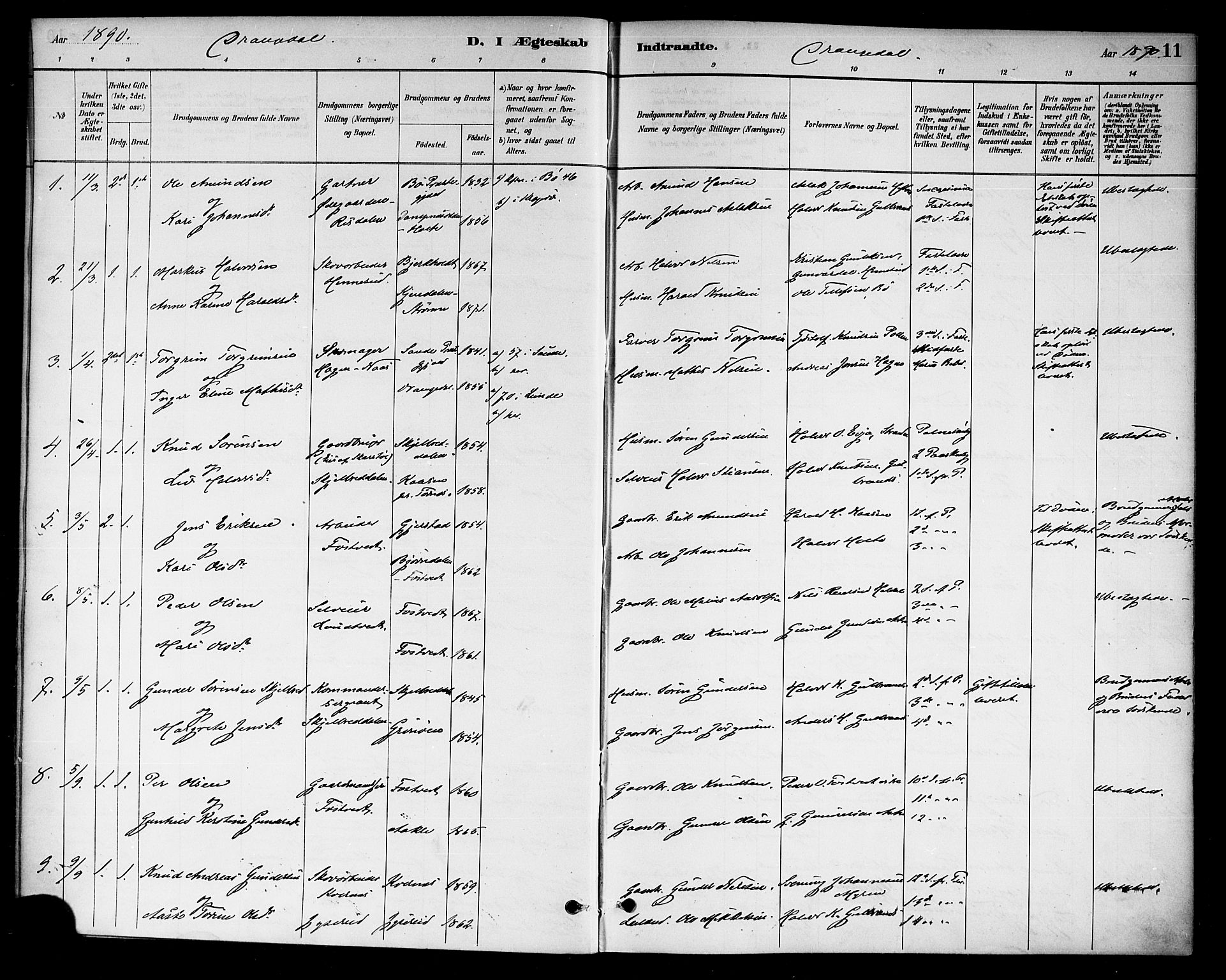 Drangedal kirkebøker, SAKO/A-258/F/Fa/L0011: Parish register (official) no. 11 /1, 1885-1894, p. 11