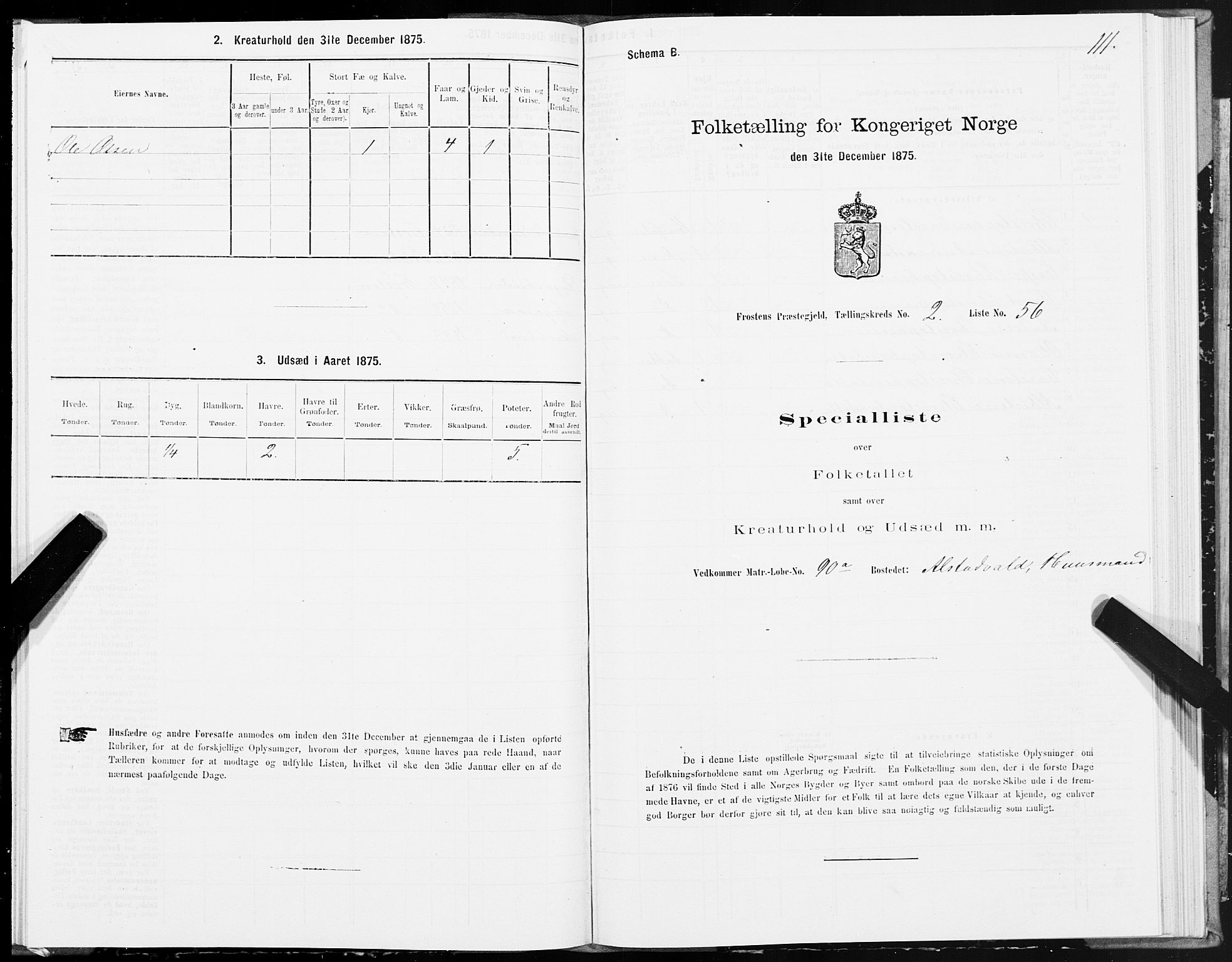 SAT, 1875 census for 1717P Frosta, 1875, p. 2111