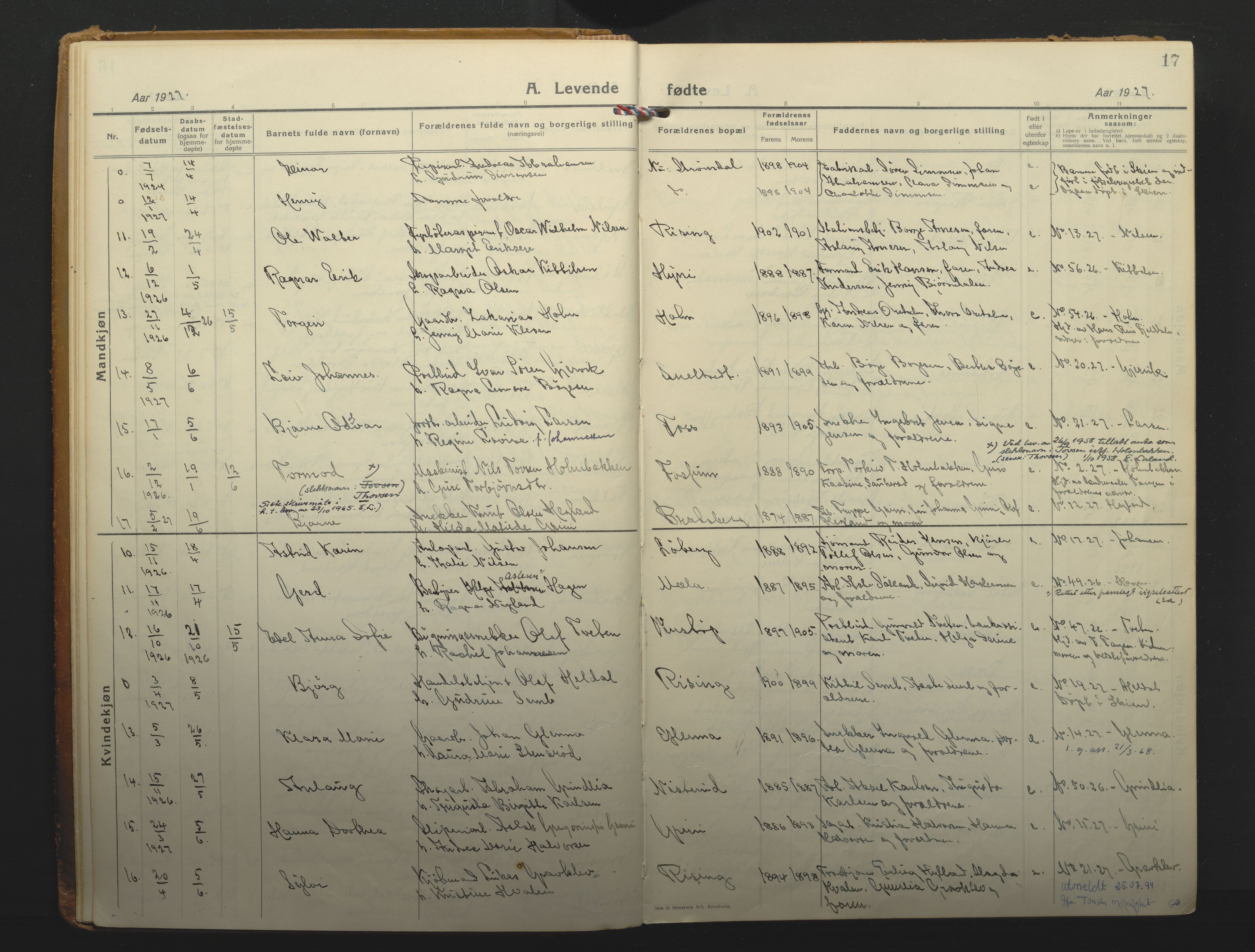 Gjerpen kirkebøker, SAKO/A-265/F/Fa/L0014: Parish register (official) no. I 14, 1925-1938, p. 17