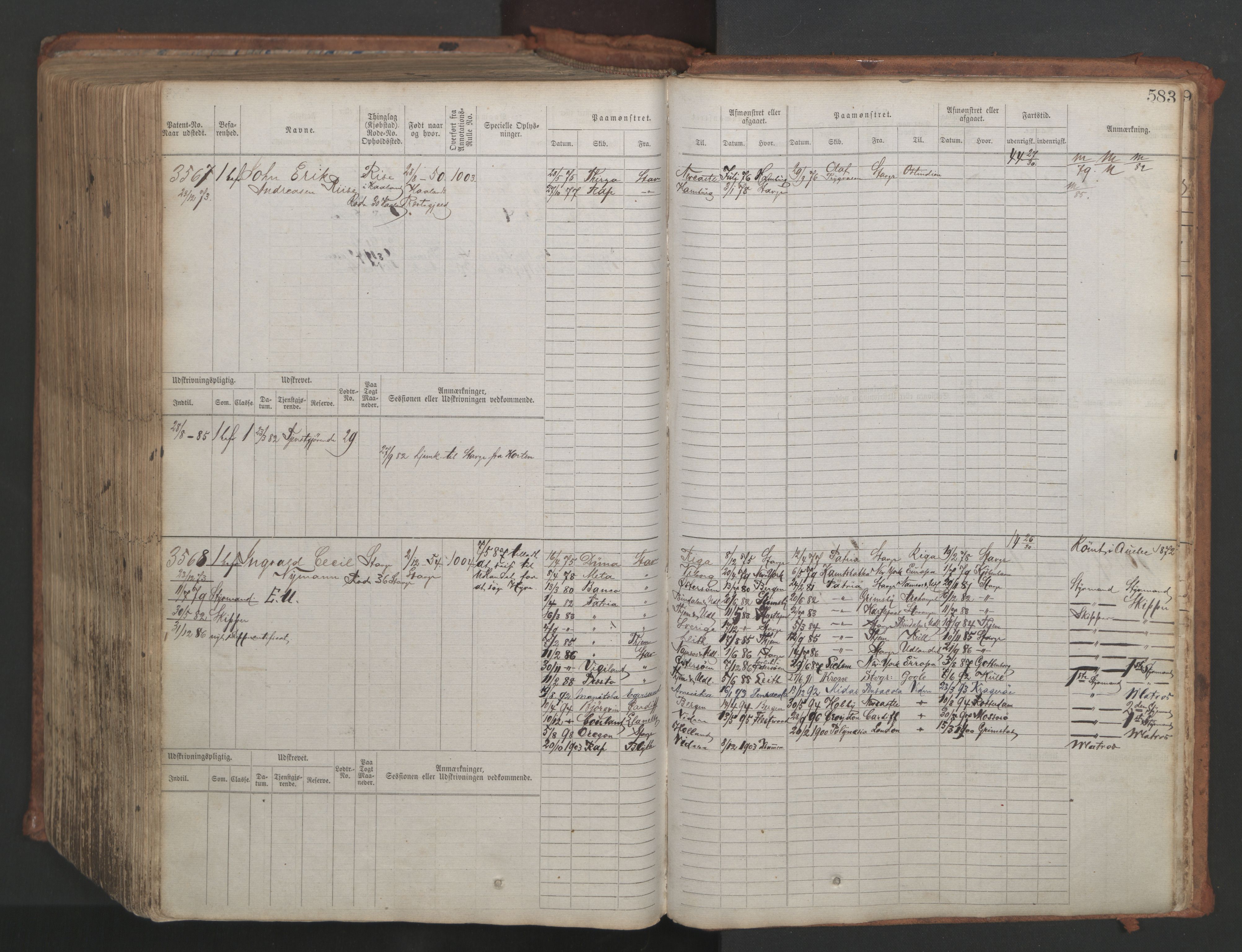 Stavanger sjømannskontor, AV/SAST-A-102006/F/Fb/Fbb/L0007: Sjøfartshovedrulle, patentnr. 2403-3604, 1869-1880, p. 640