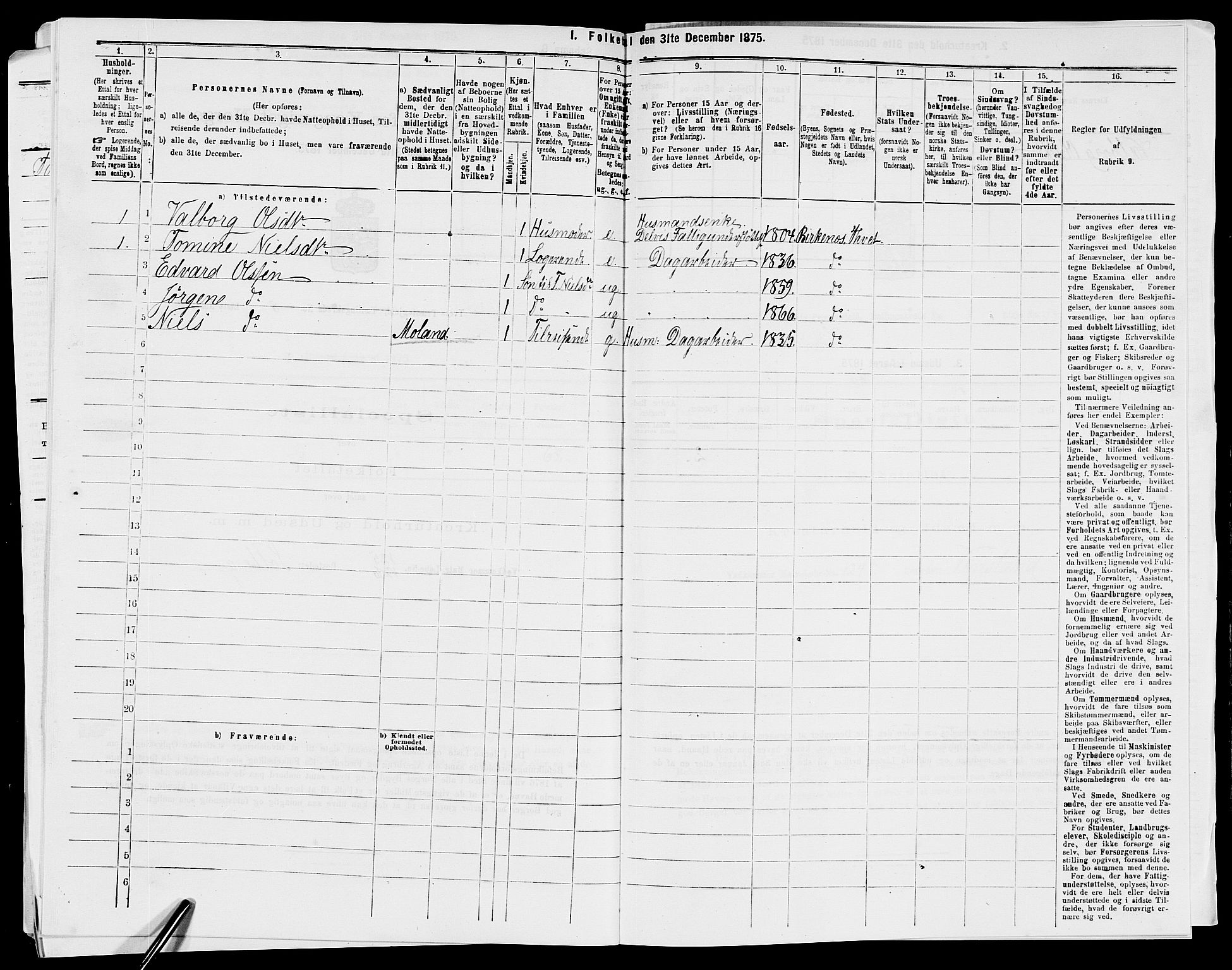 SAK, 1875 census for 1013P Tveit, 1875, p. 1093