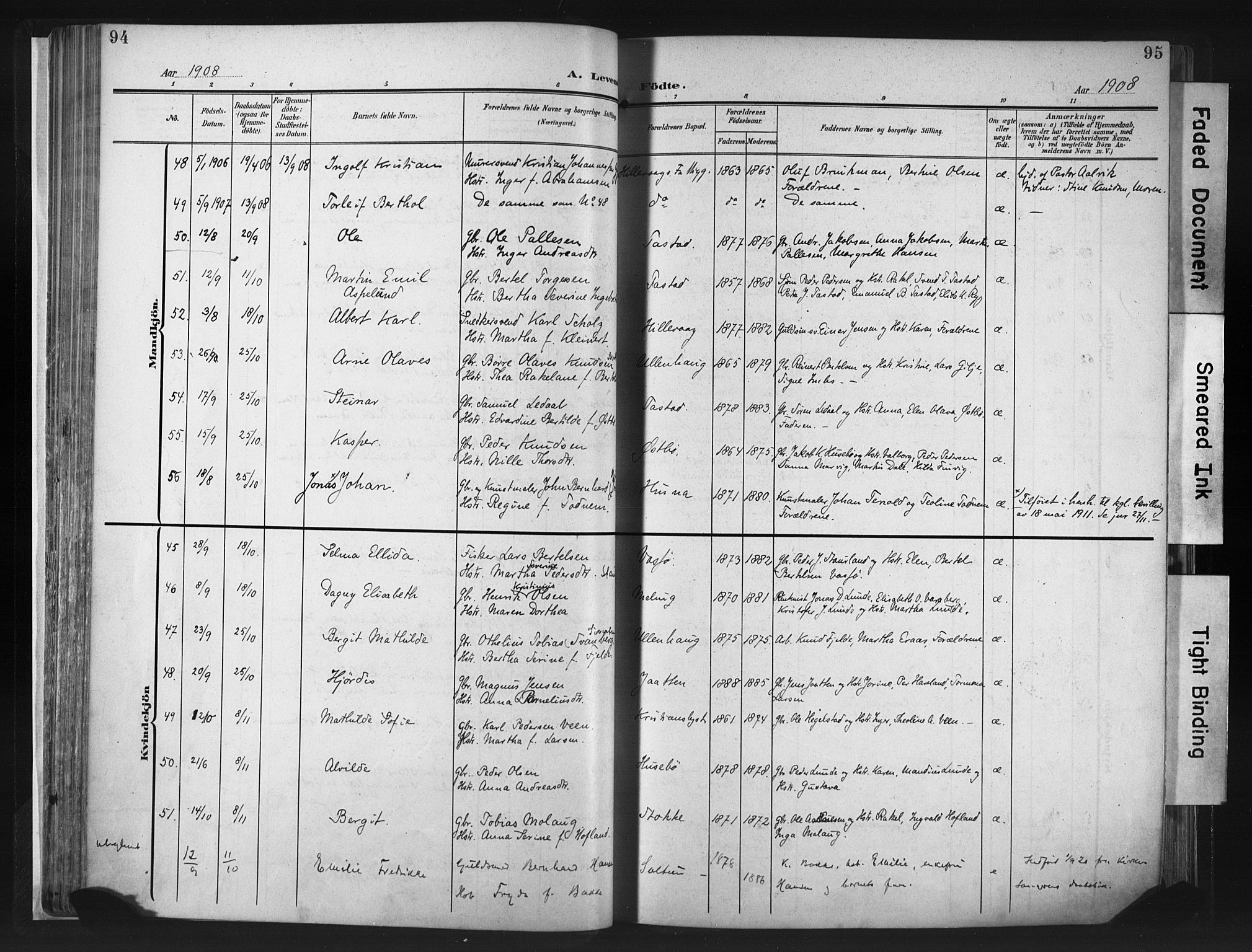 Hetland sokneprestkontor, AV/SAST-A-101826/30/30BA/L0013: Parish register (official) no. A 13, 1904-1918, p. 94-95