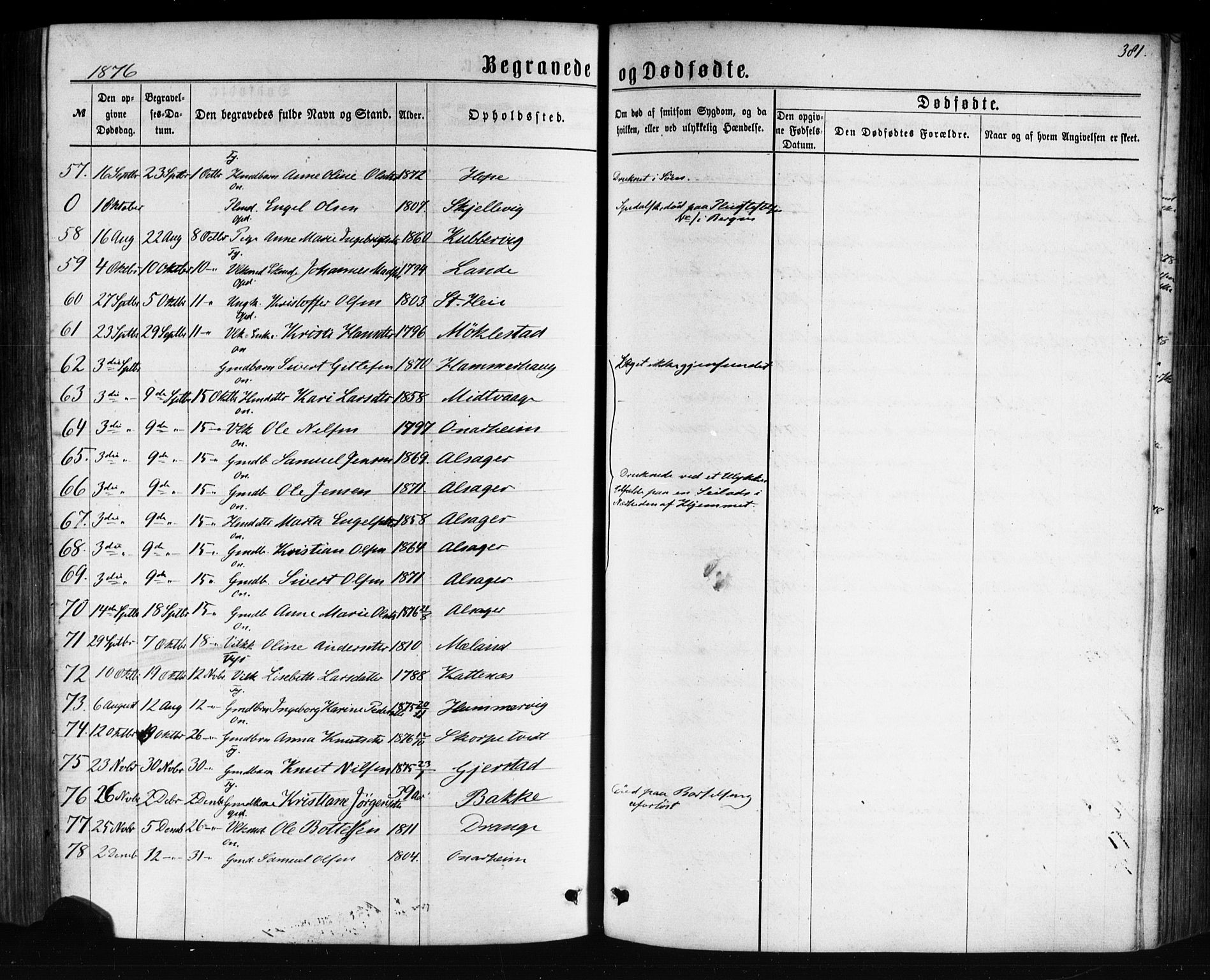 Tysnes sokneprestembete, AV/SAB-A-78601/H/Haa: Parish register (official) no. A 12, 1872-1886, p. 381