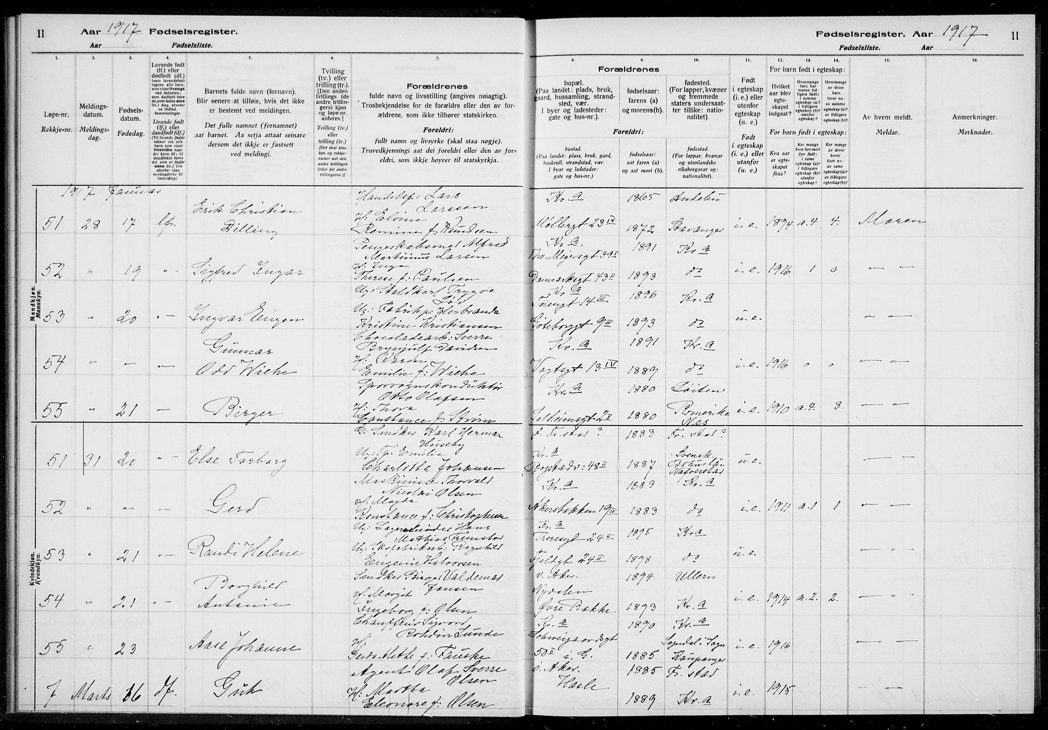 Rikshospitalet prestekontor Kirkebøker, AV/SAO-A-10309b/J/L0002: Birth register no. 2, 1917-1917, p. 11