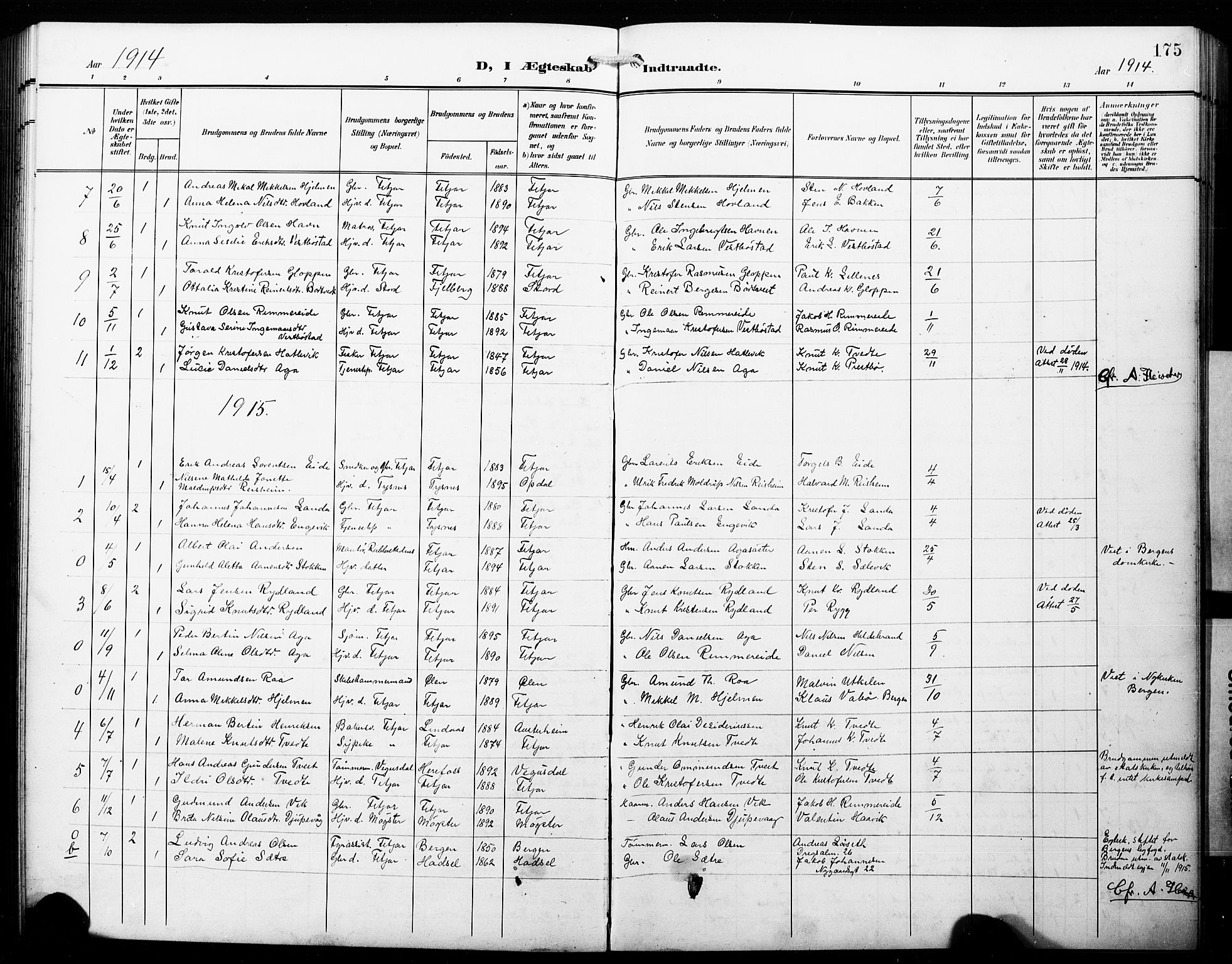 Fitjar sokneprestembete, SAB/A-99926: Parish register (copy) no. B 1, 1906-1928, p. 175