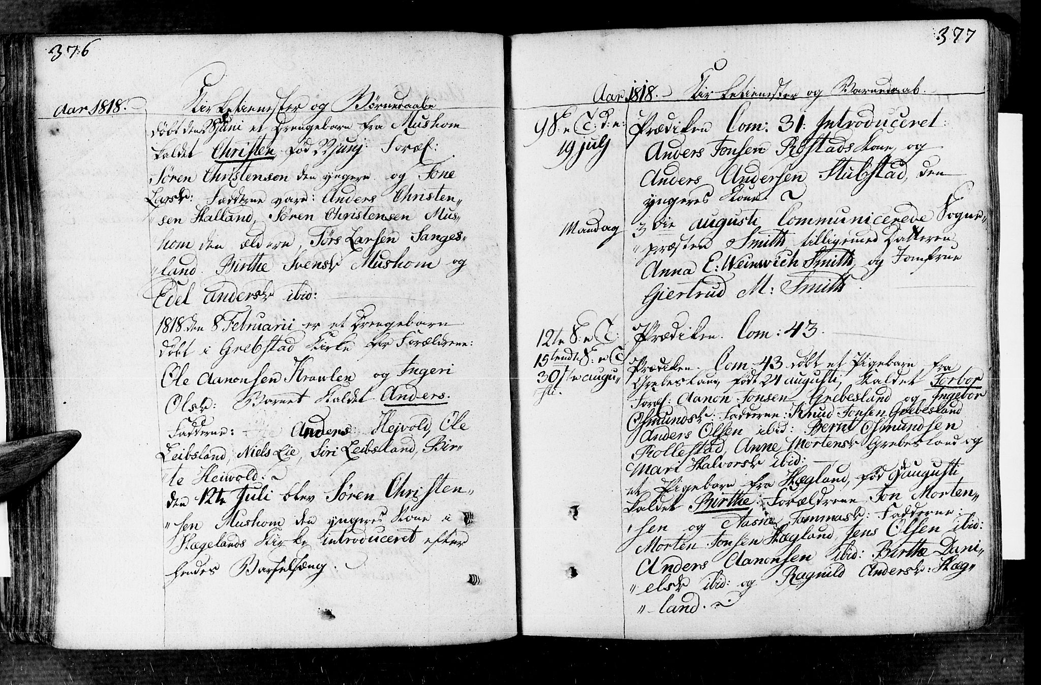 Vennesla sokneprestkontor, AV/SAK-1111-0045/Fa/Fac/L0002: Parish register (official) no. A 2, 1785-1834, p. 376-377