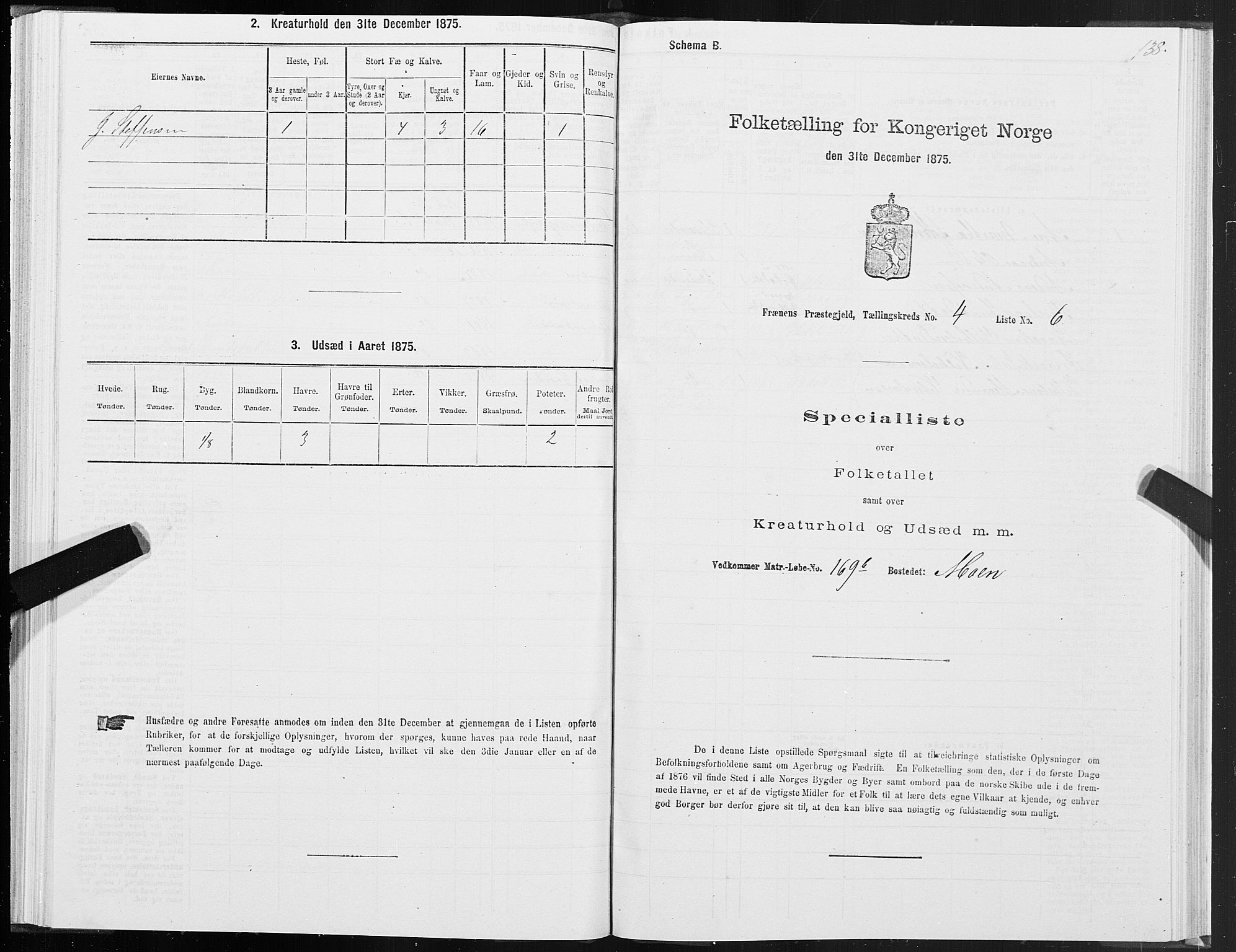 SAT, 1875 census for 1548P Fræna, 1875, p. 2138