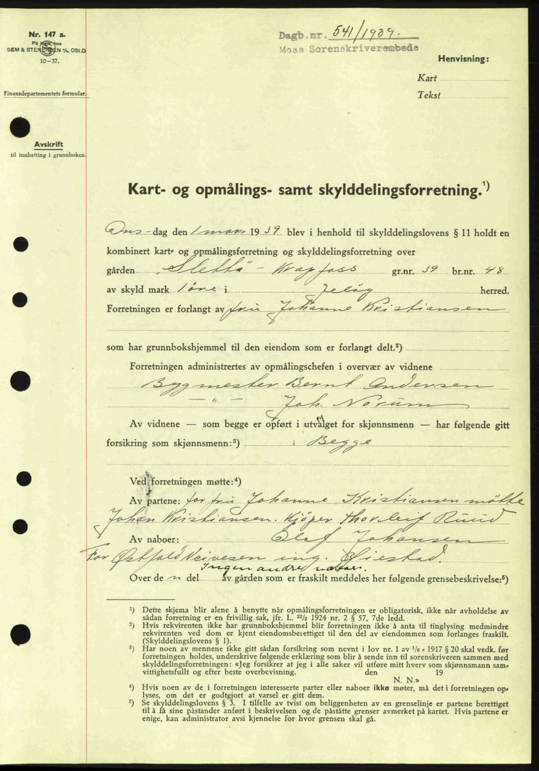 Moss sorenskriveri, SAO/A-10168: Mortgage book no. A5, 1938-1939, Diary no: : 540/1939