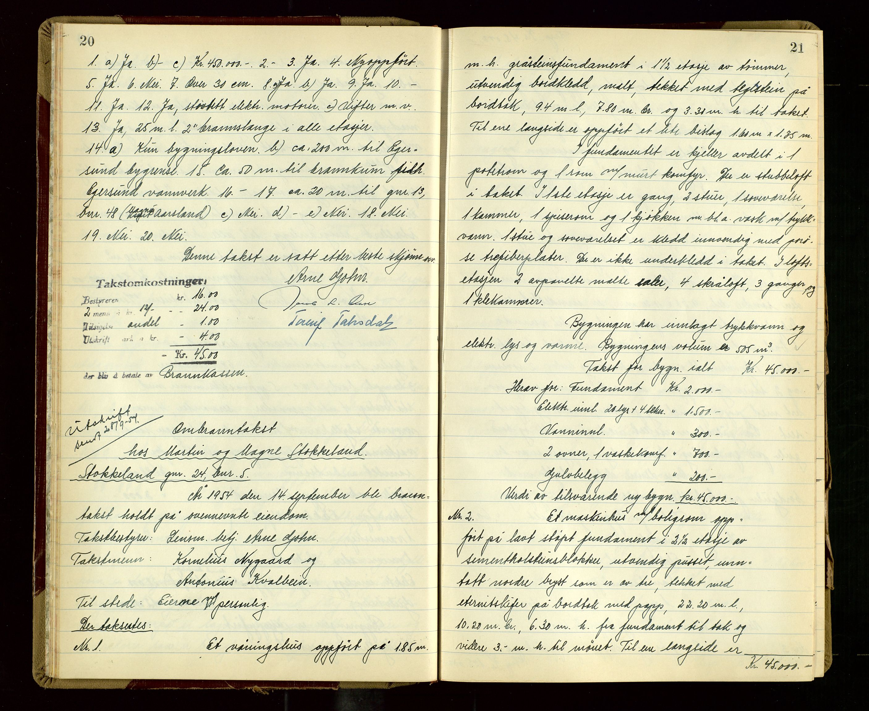 Eigersund lensmannskontor, AV/SAST-A-100171/Goa/L0013: "Branntakstprotokoll", 1954-1955, p. 20-21