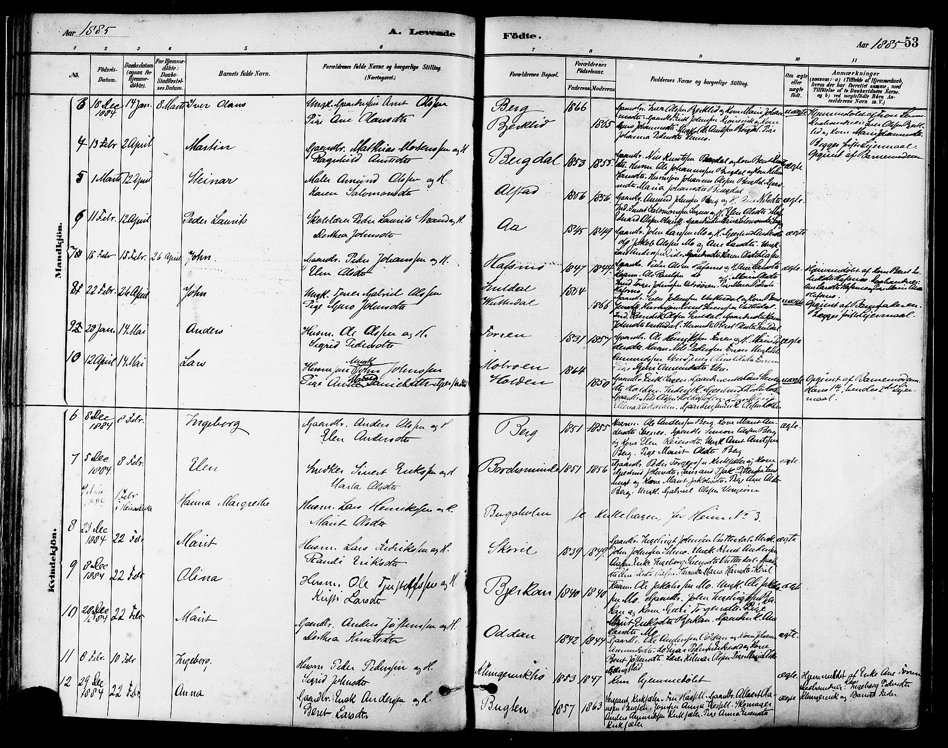 Ministerialprotokoller, klokkerbøker og fødselsregistre - Sør-Trøndelag, SAT/A-1456/630/L0496: Parish register (official) no. 630A09, 1879-1895, p. 53