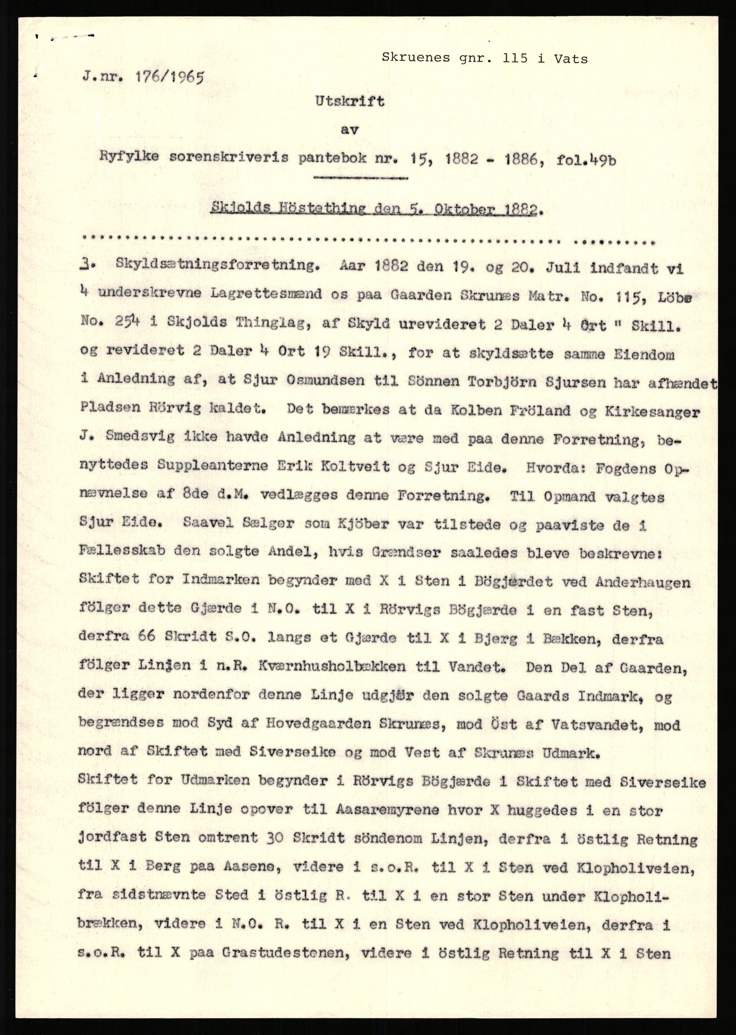 Statsarkivet i Stavanger, SAST/A-101971/03/Y/Yj/L0076: Avskrifter sortert etter gårdsnavn: Skjold kirke - Skåre, 1750-1930, p. 327