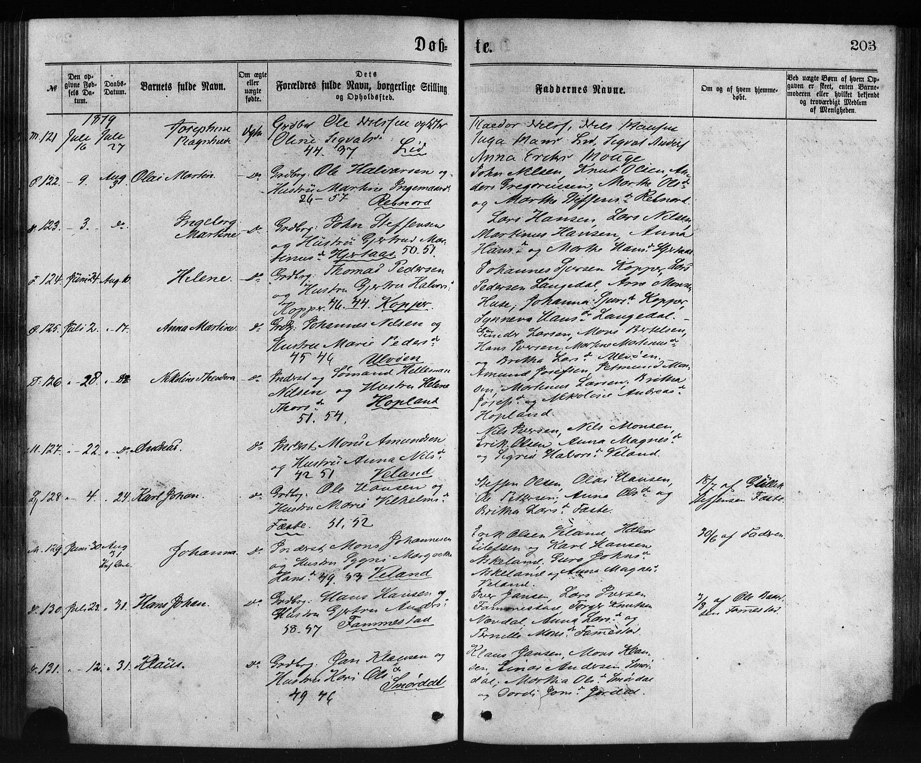 Lindås Sokneprestembete, SAB/A-76701/H/Haa: Parish register (official) no. A 18, 1869-1885, p. 203