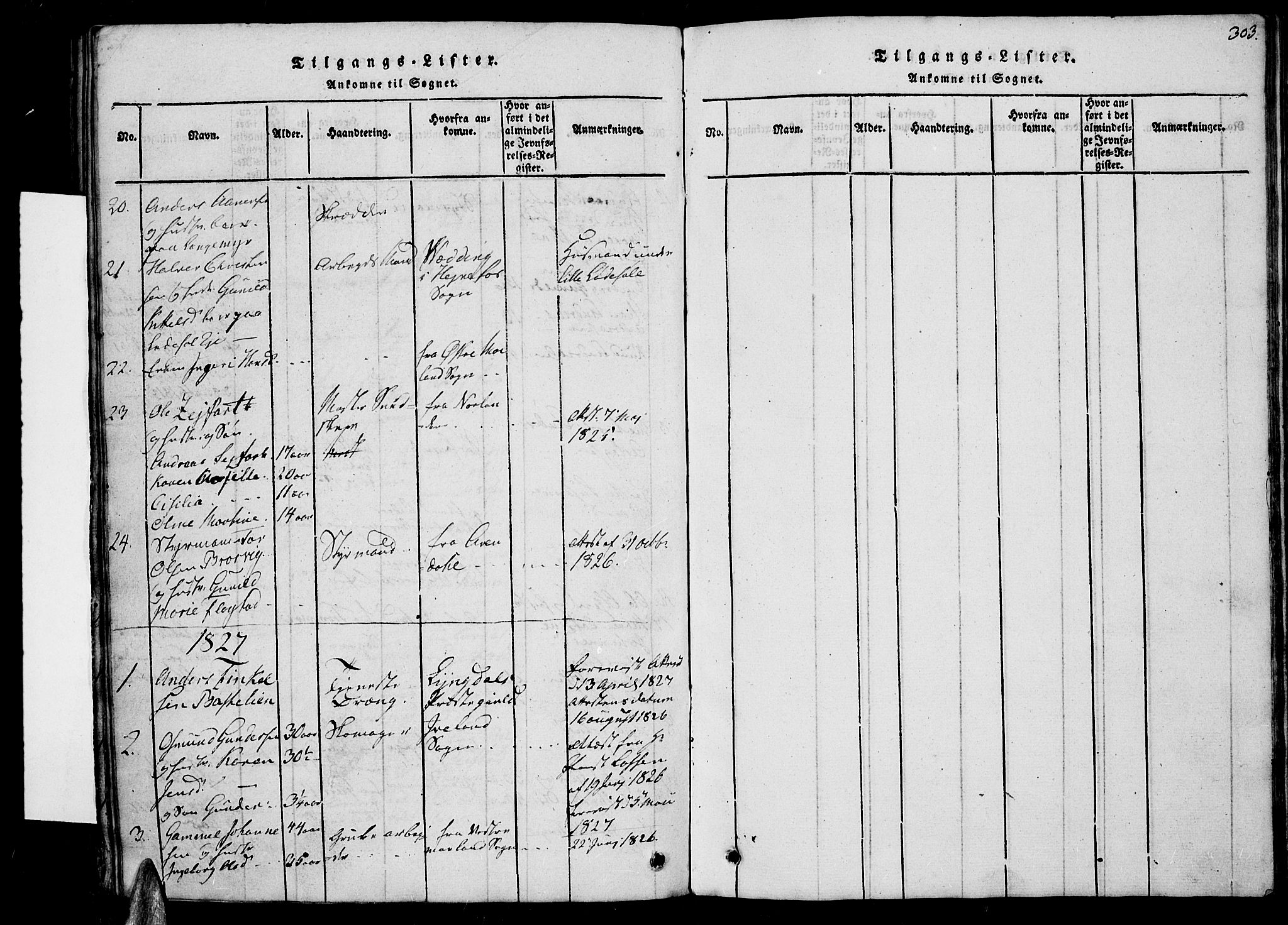 Øyestad sokneprestkontor, SAK/1111-0049/F/Fb/L0003: Parish register (copy) no. B 3, 1816-1827, p. 303