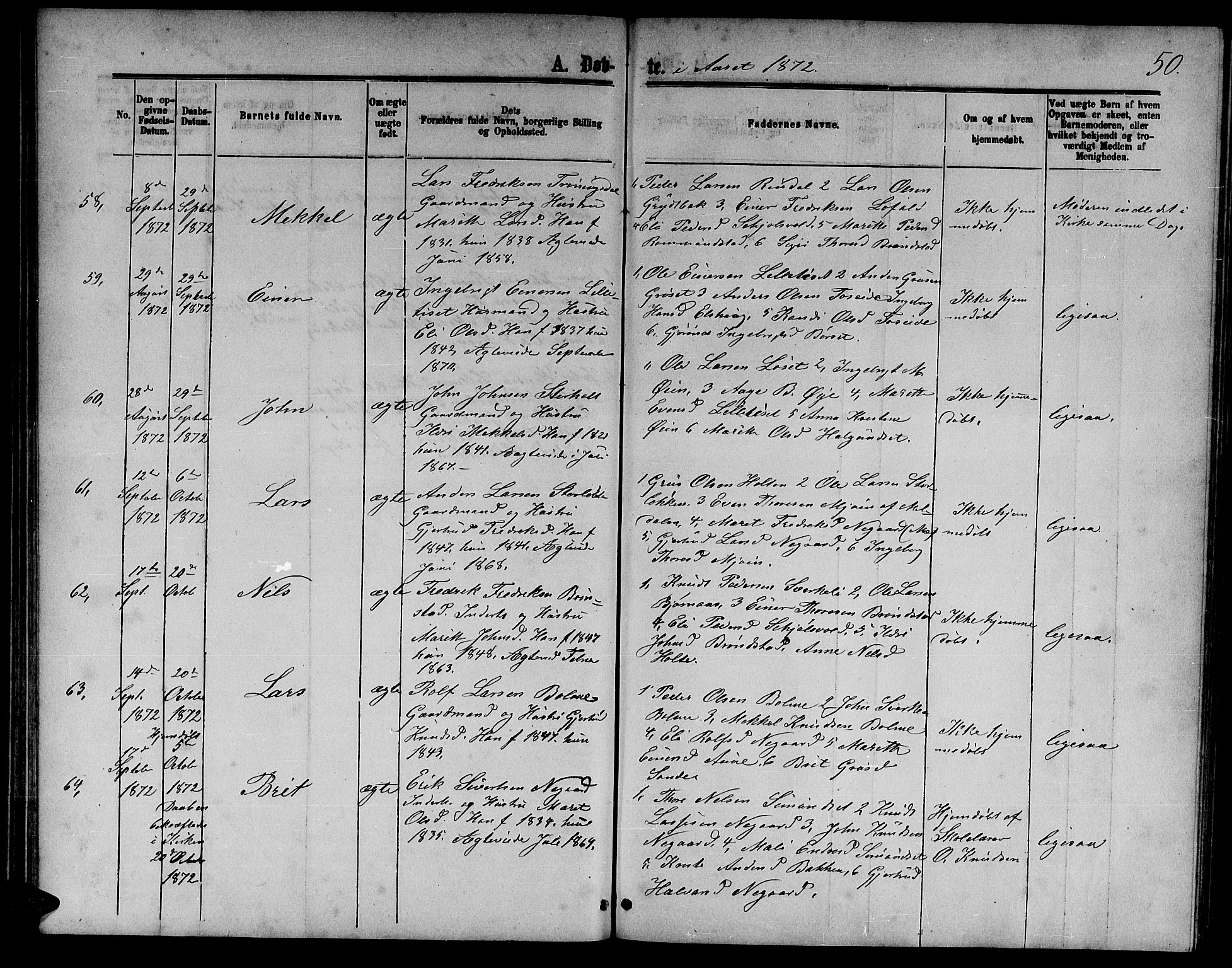 Ministerialprotokoller, klokkerbøker og fødselsregistre - Møre og Romsdal, AV/SAT-A-1454/598/L1076: Parish register (copy) no. 598C01, 1867-1878, p. 50