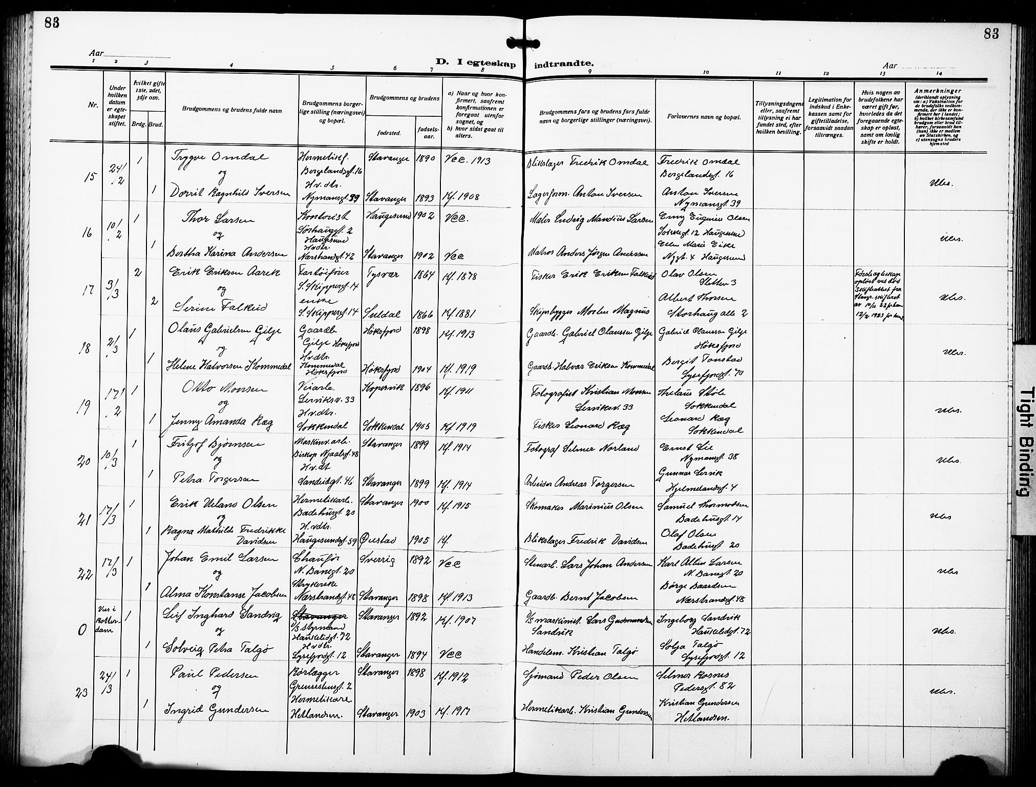 St. Johannes sokneprestkontor, AV/SAST-A-101814/001/30/30BB/L0007: Parish register (copy) no. B 7, 1917-1932, p. 83