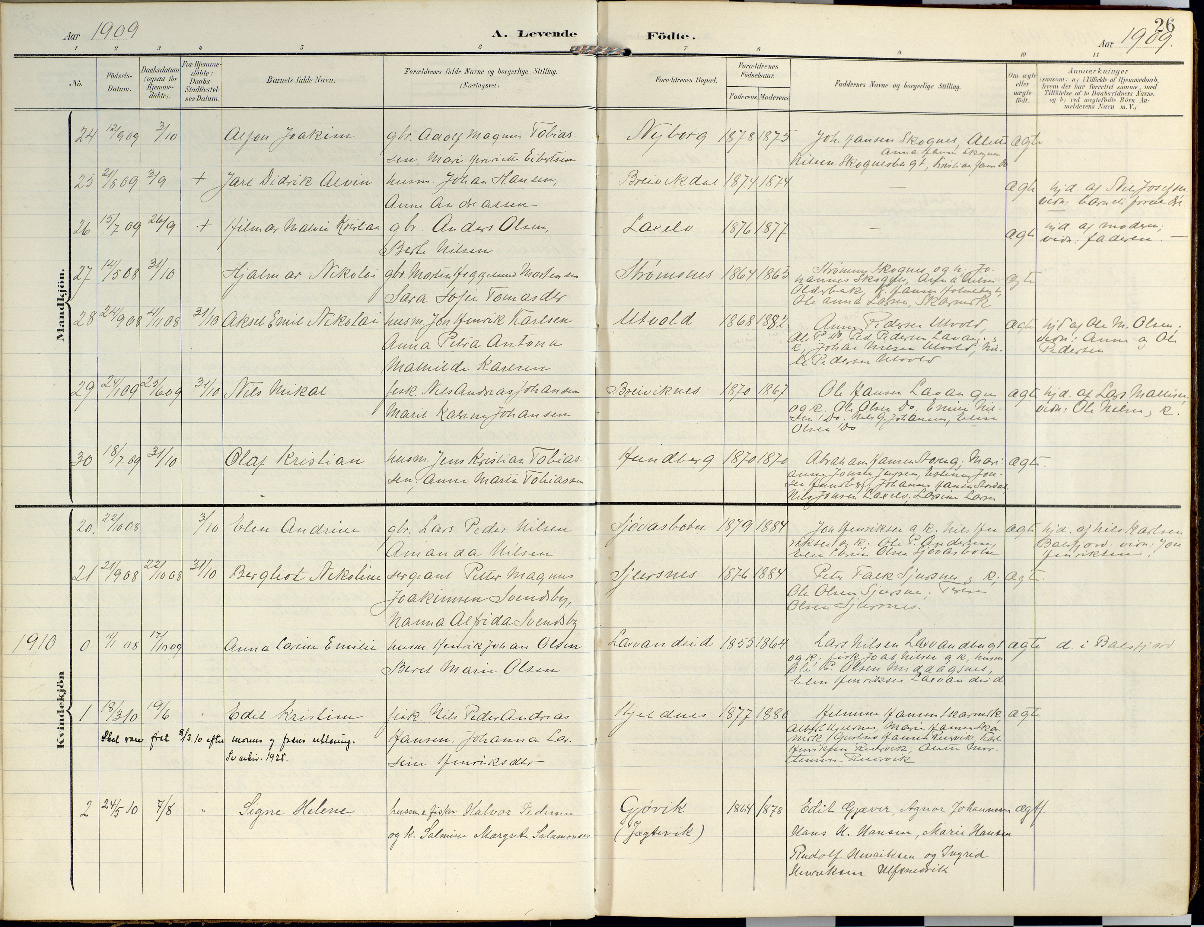 Lyngen sokneprestembete, SATØ/S-1289/H/He/Hea/L0014kirke: Parish register (official) no. 14, 1905-1920, p. 26