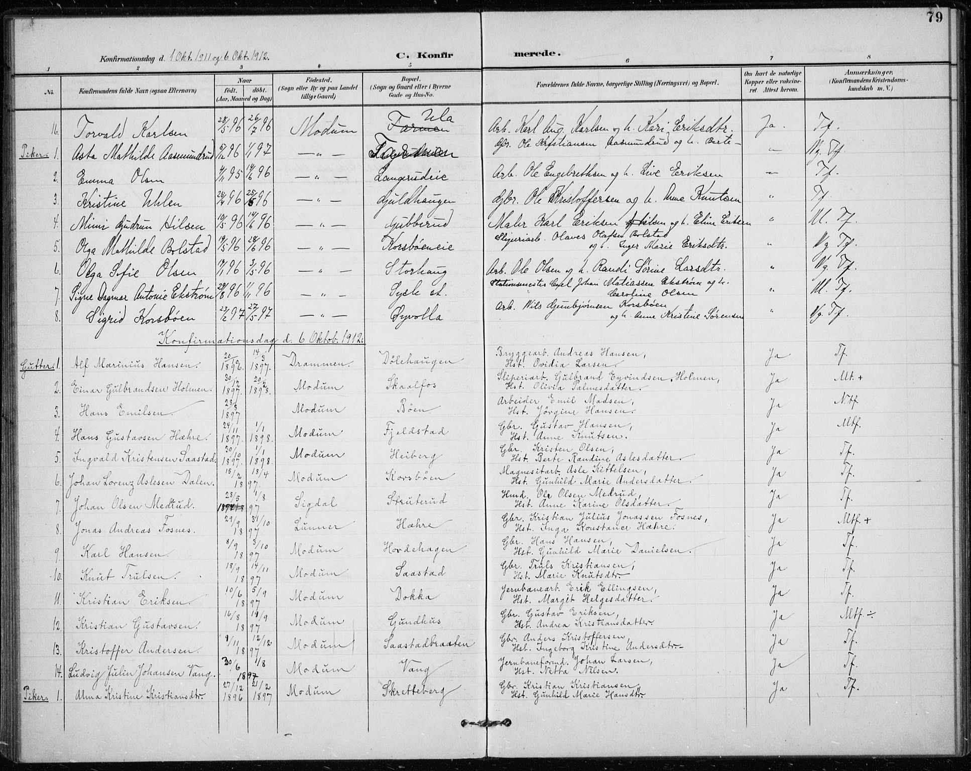 Modum kirkebøker, AV/SAKO-A-234/F/Fa/L0020: Parish register (official) no. 20, 1900-1917, p. 79