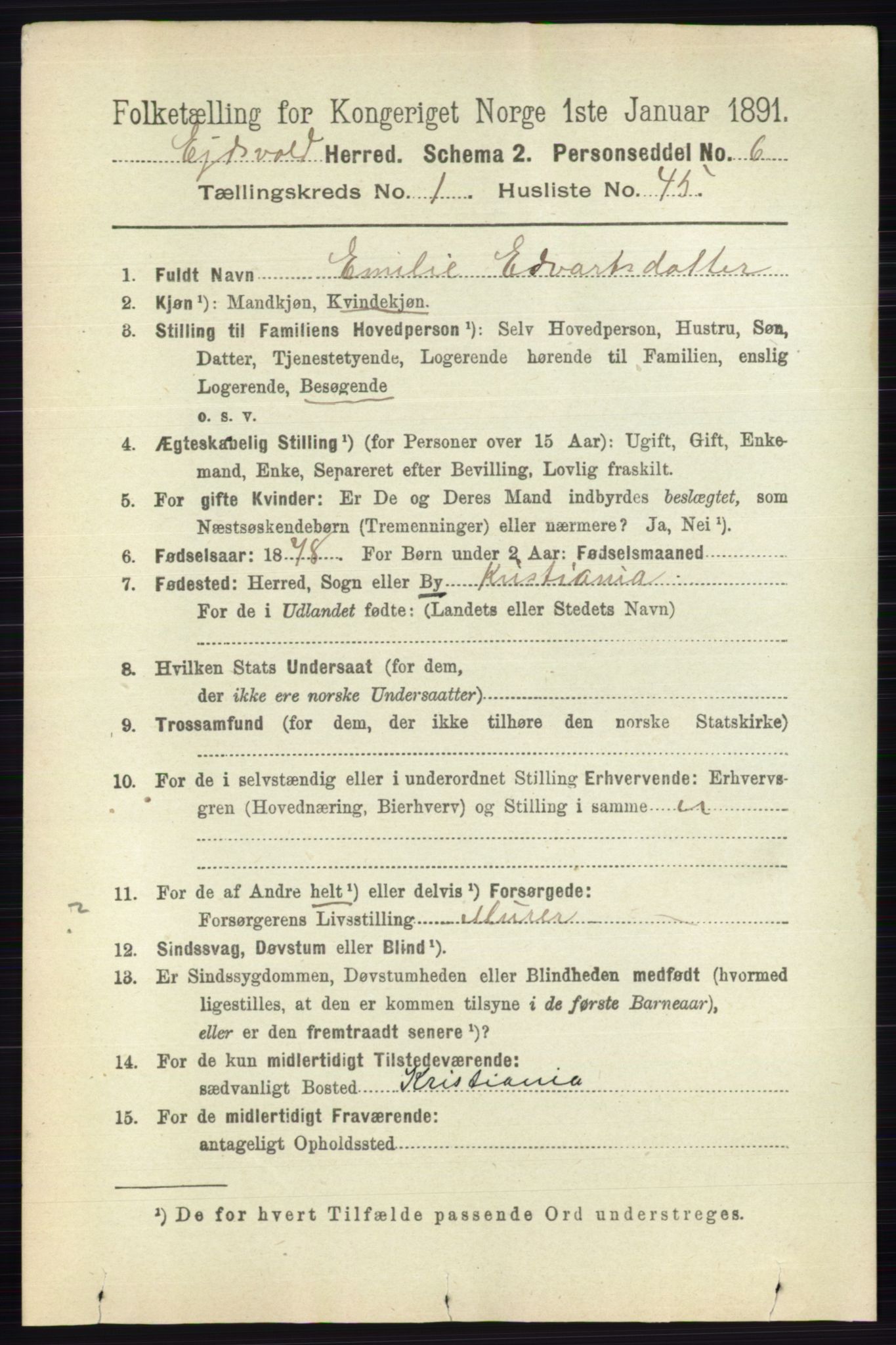 RA, 1891 census for 0237 Eidsvoll, 1891, p. 497