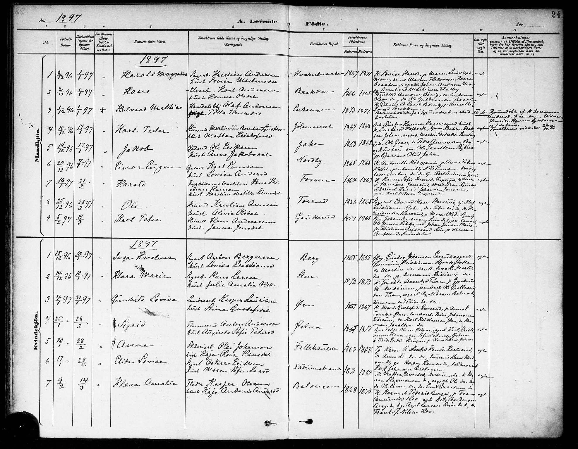 Fet prestekontor Kirkebøker, SAO/A-10370a/F/Fa/L0015: Parish register (official) no. I 15, 1892-1904, p. 24