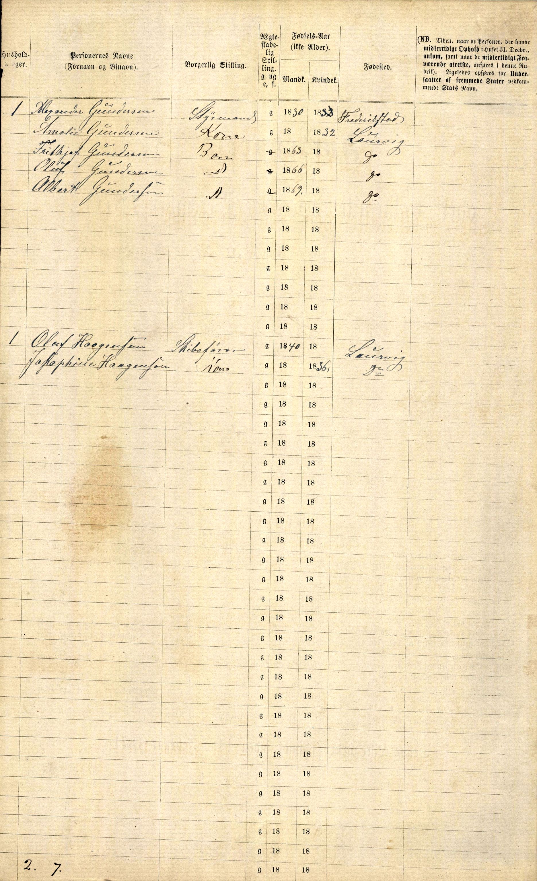 RA, 1870 census for 0707 Larvik, 1870, p. 158