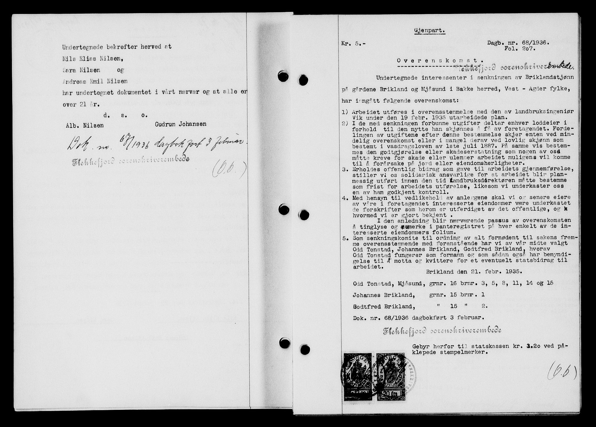 Flekkefjord sorenskriveri, SAK/1221-0001/G/Gb/Gba/L0052: Mortgage book no. 48, 1935-1936, Deed date: 03.02.1936