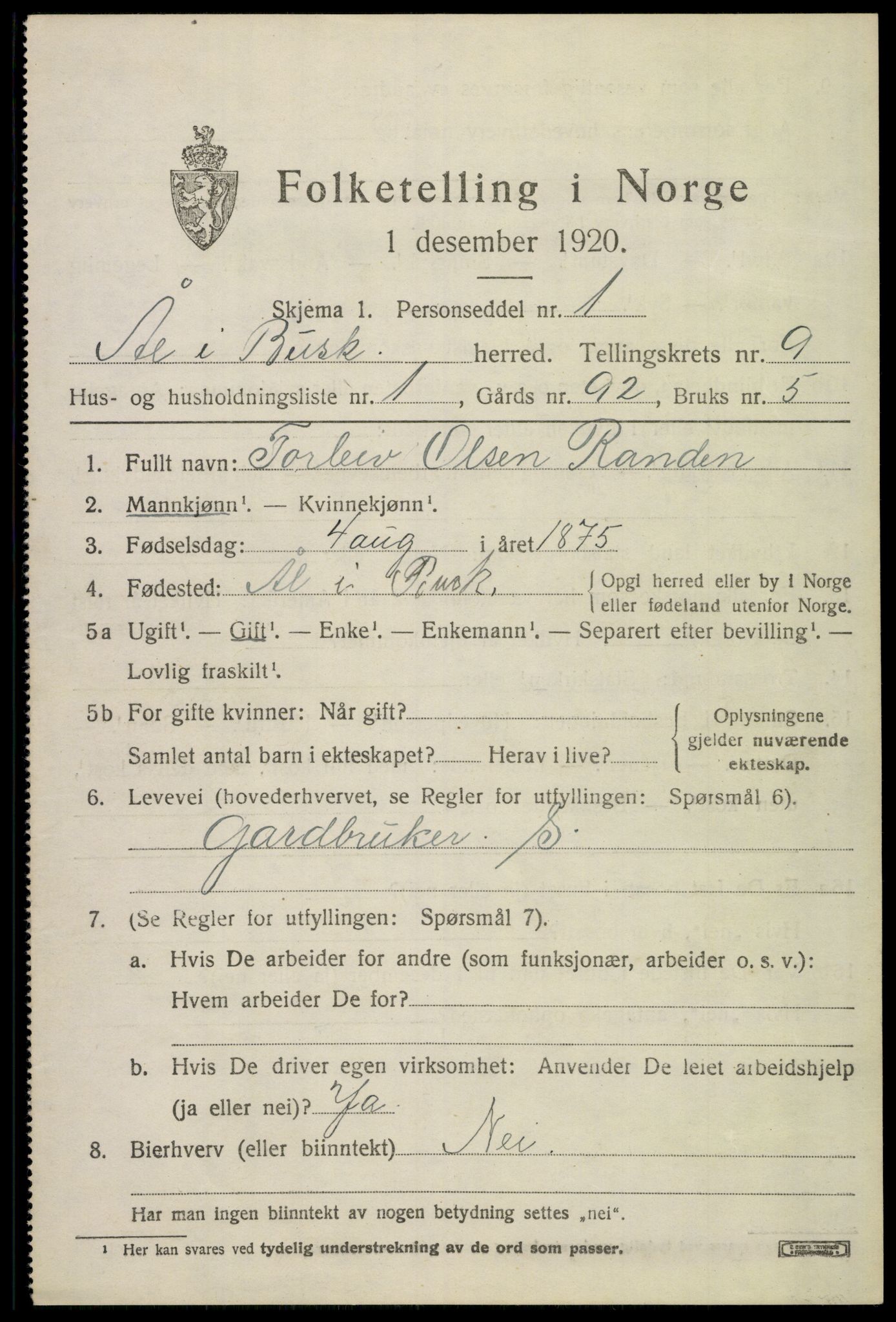 SAKO, 1920 census for Ål, 1920, p. 5680