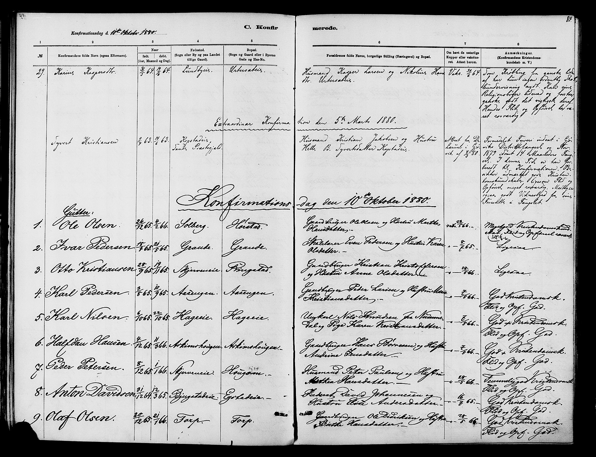 Vardal prestekontor, SAH/PREST-100/H/Ha/Haa/L0010: Parish register (official) no. 10, 1878-1893, p. 84