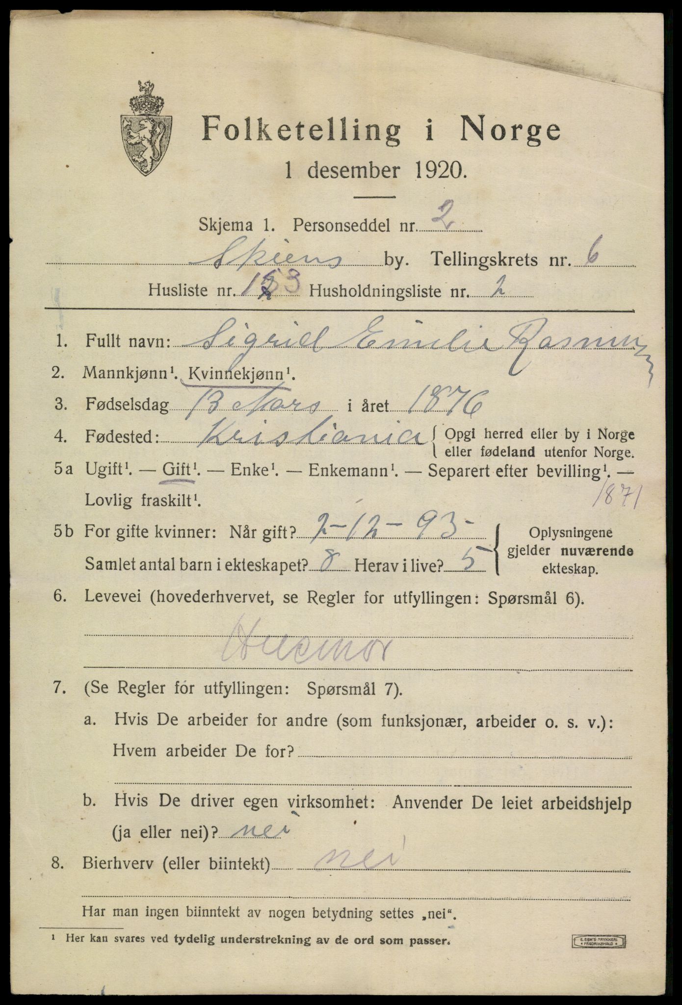 SAKO, 1920 census for Skien, 1920, p. 24790