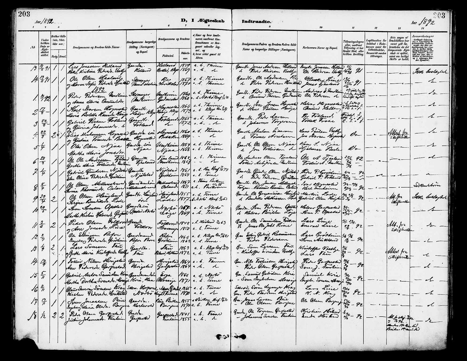 Lye sokneprestkontor, SAST/A-101794/001/30BB/L0007: Parish register (copy) no. B 8, 1889-1909, p. 203