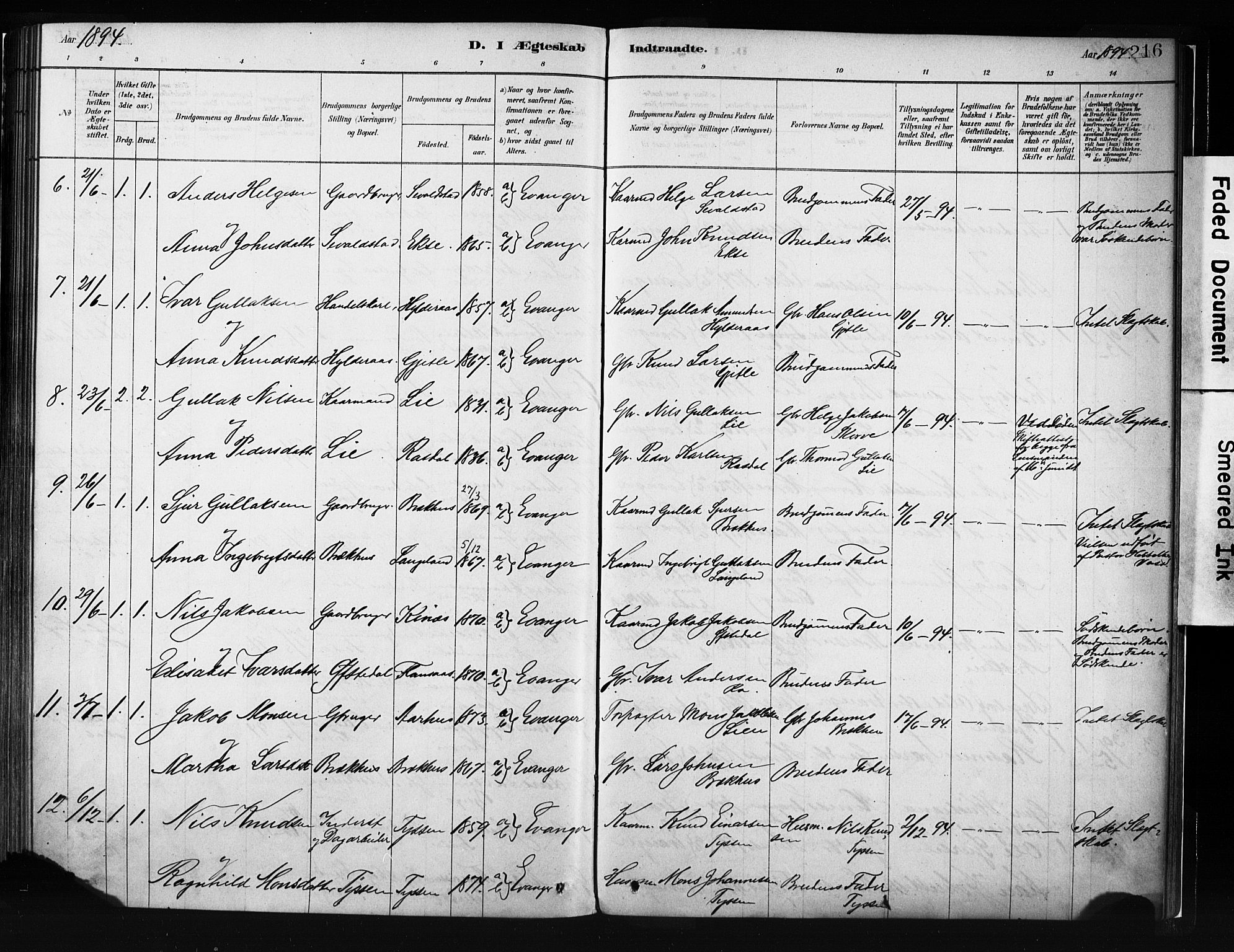Evanger sokneprestembete, SAB/A-99924: Parish register (official) no. A 1, 1877-1899, p. 216