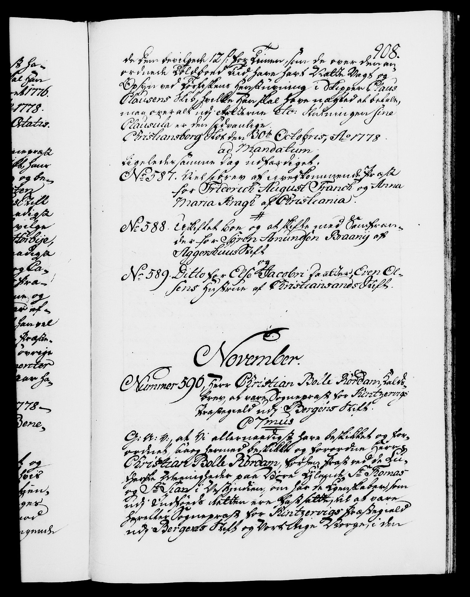 Danske Kanselli 1572-1799, AV/RA-EA-3023/F/Fc/Fca/Fcaa/L0047: Norske registre, 1776-1778, p. 908a