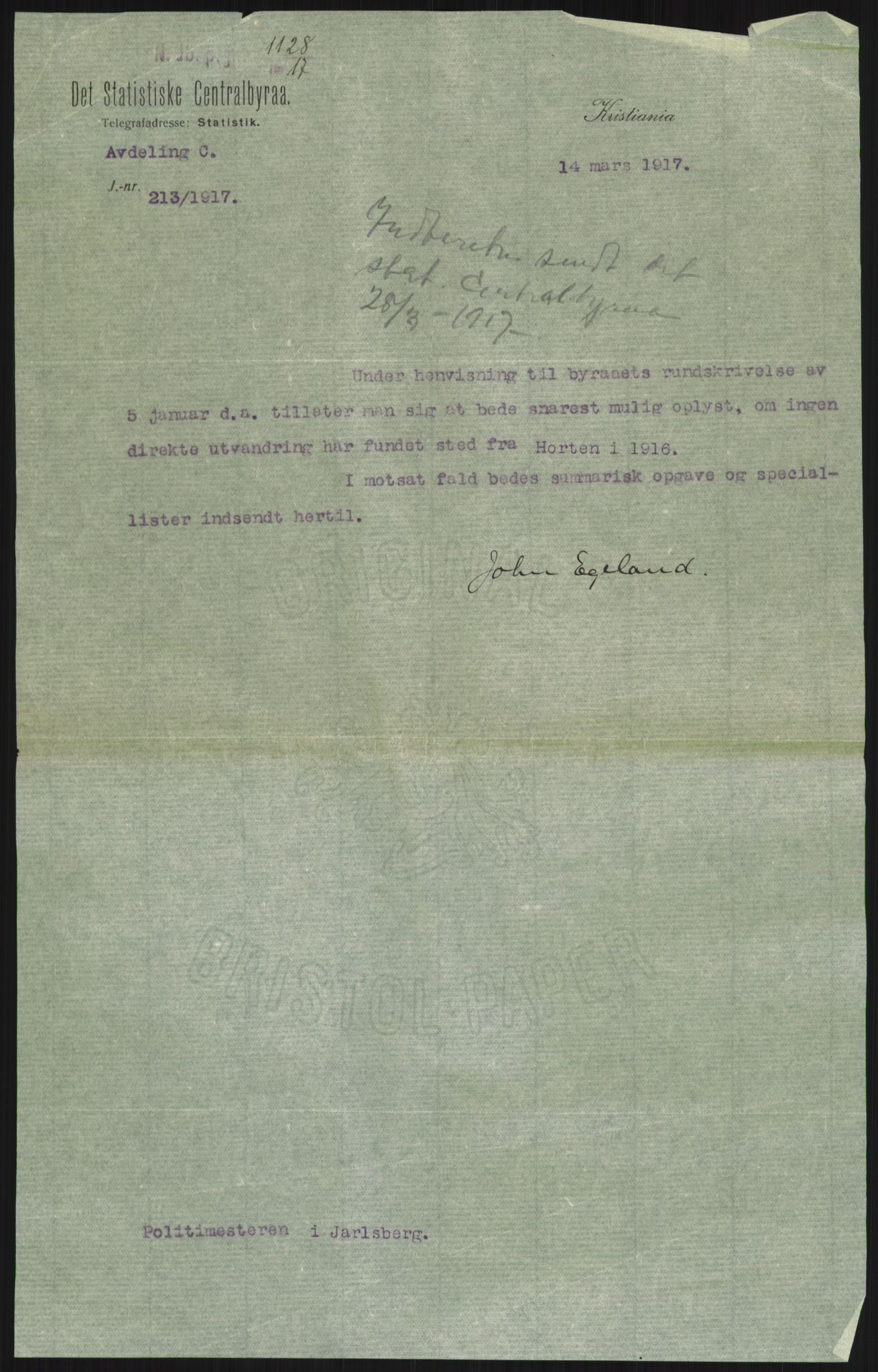 Nord-Jarlsberg politikammer, AV/SAKO-A-739/I/Ia/Iab/L0001: Emigrantprotokoll, 1912-1918, p. 5