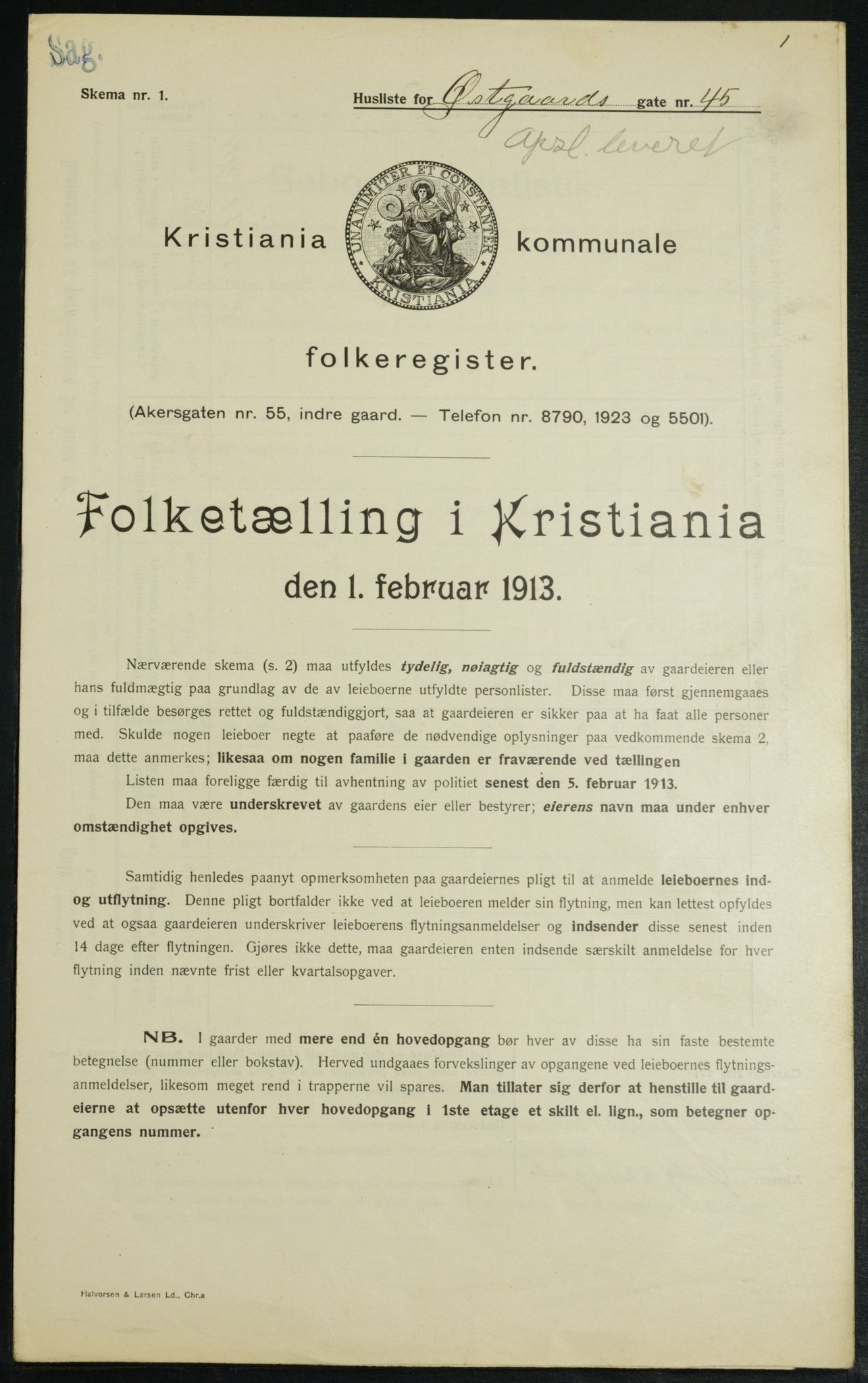 OBA, Municipal Census 1913 for Kristiania, 1913, p. 129298