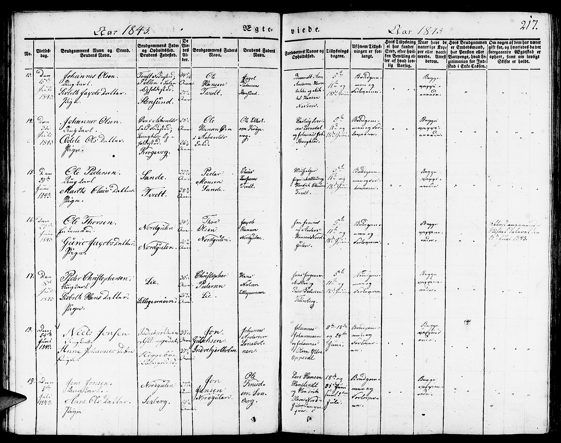 Gulen sokneprestembete, SAB/A-80201/H/Haa/Haaa/L0020: Parish register (official) no. A 20, 1837-1847, p. 217