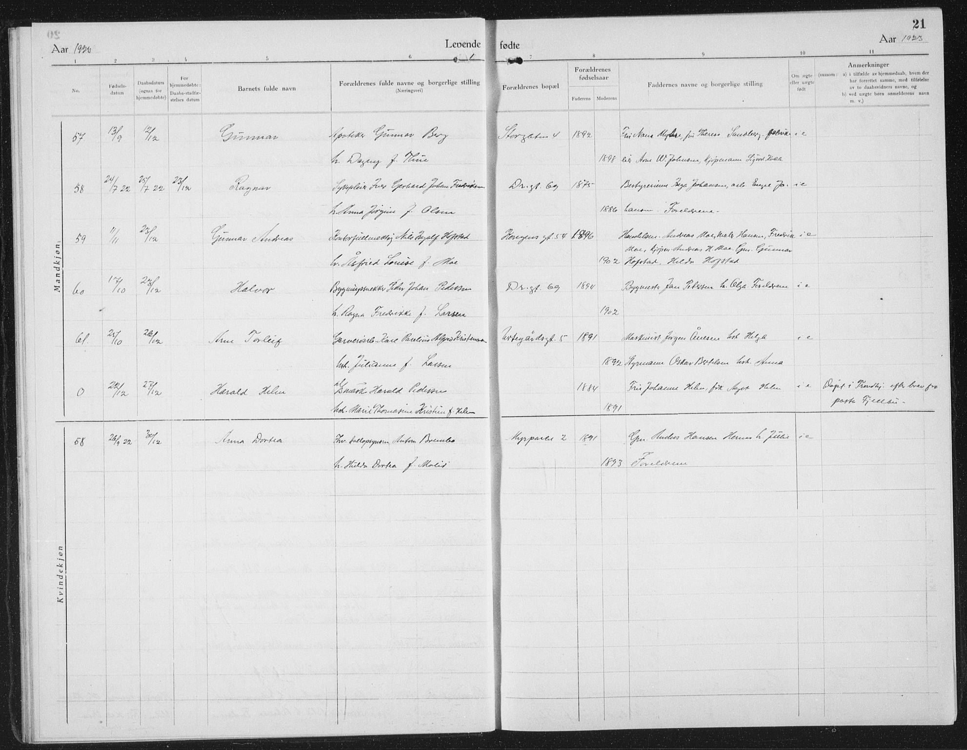 Ministerialprotokoller, klokkerbøker og fødselsregistre - Nordland, AV/SAT-A-1459/801/L0037: Parish register (copy) no. 801C12, 1921-1937, p. 21