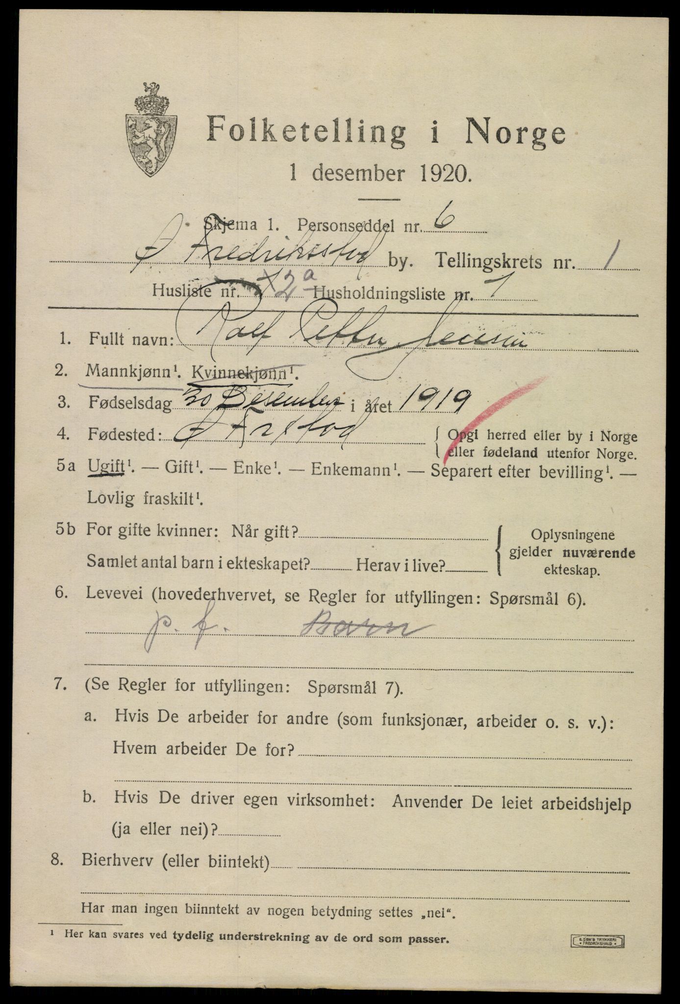 SAO, 1920 census for Fredrikstad, 1920, p. 11461