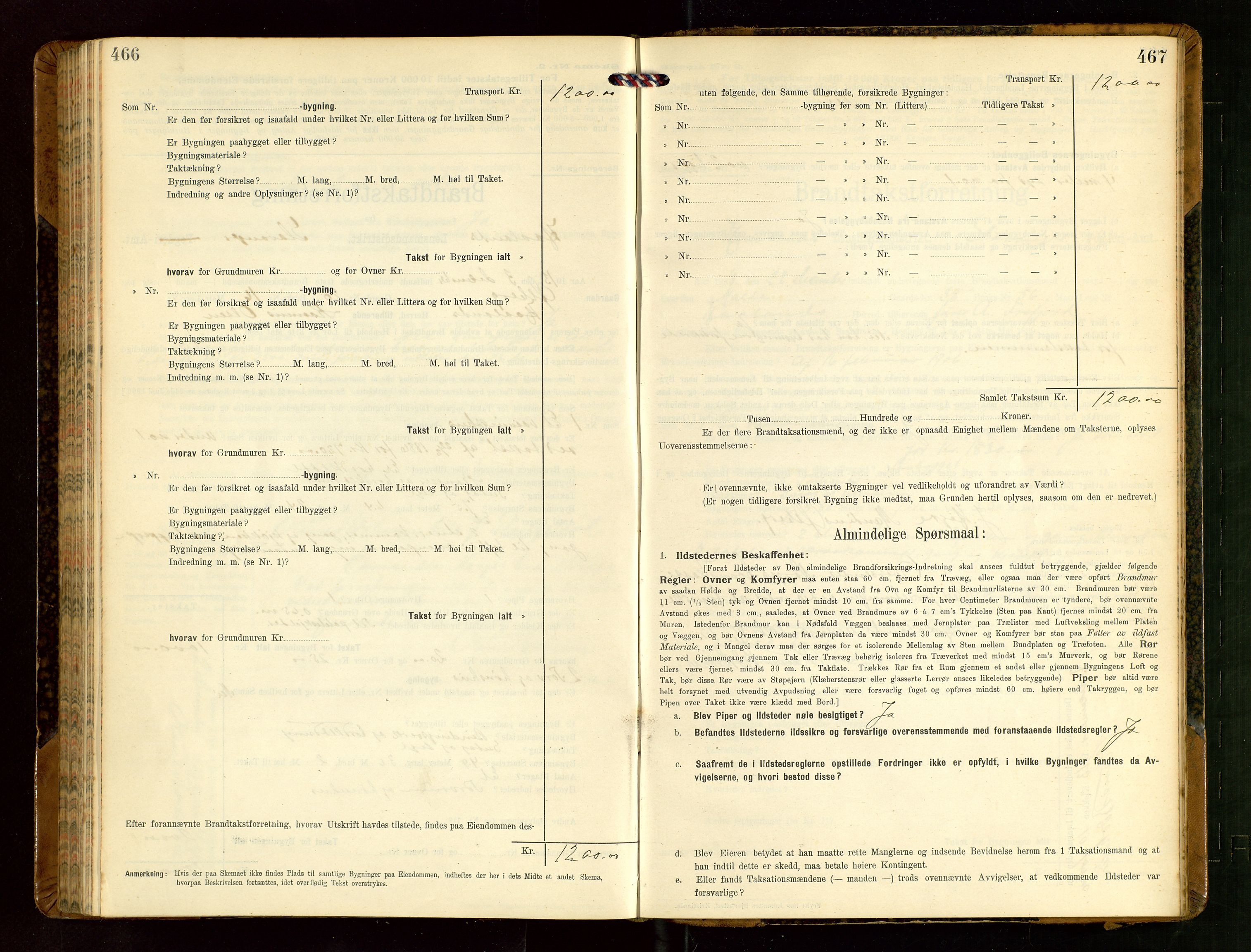 Håland lensmannskontor, AV/SAST-A-100100/Gob/L0004: Branntakstprotokoll - skjematakst. Register i boken., 1913-1915, p. 466-467