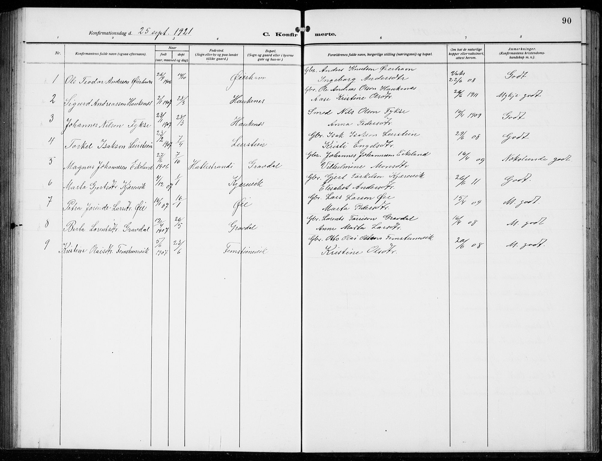 Strandebarm sokneprestembete, AV/SAB-A-78401/H/Hab: Parish register (copy) no. C  2, 1914-1935, p. 90