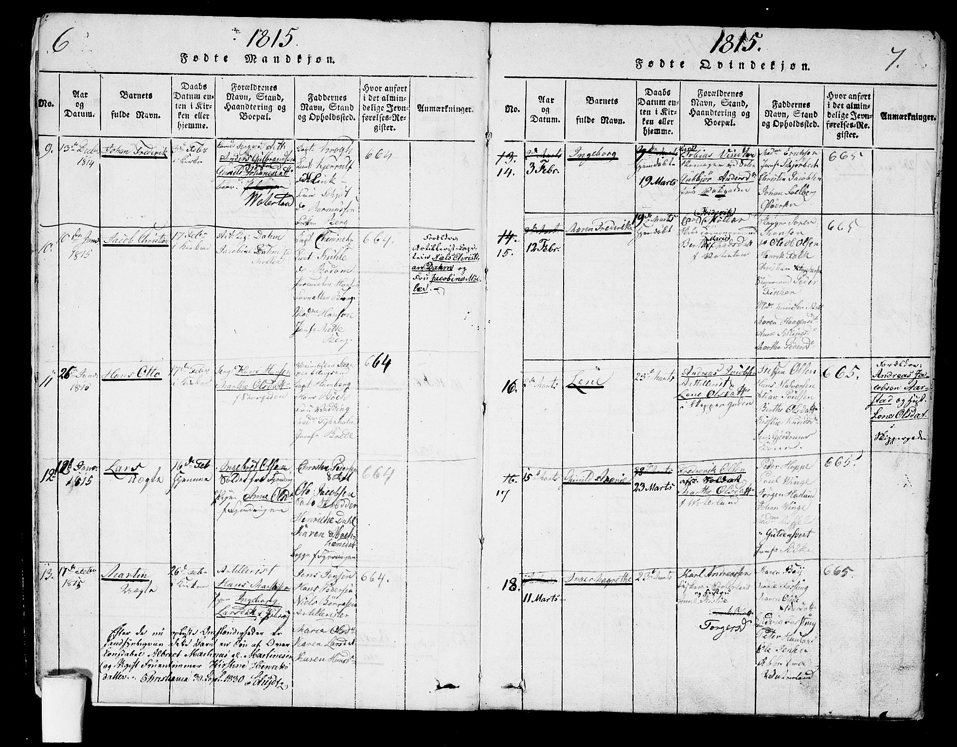 Garnisonsmenigheten Kirkebøker, SAO/A-10846/G/Ga/L0003: Parish register (copy) no. 3, 1815-1819, p. 6-7