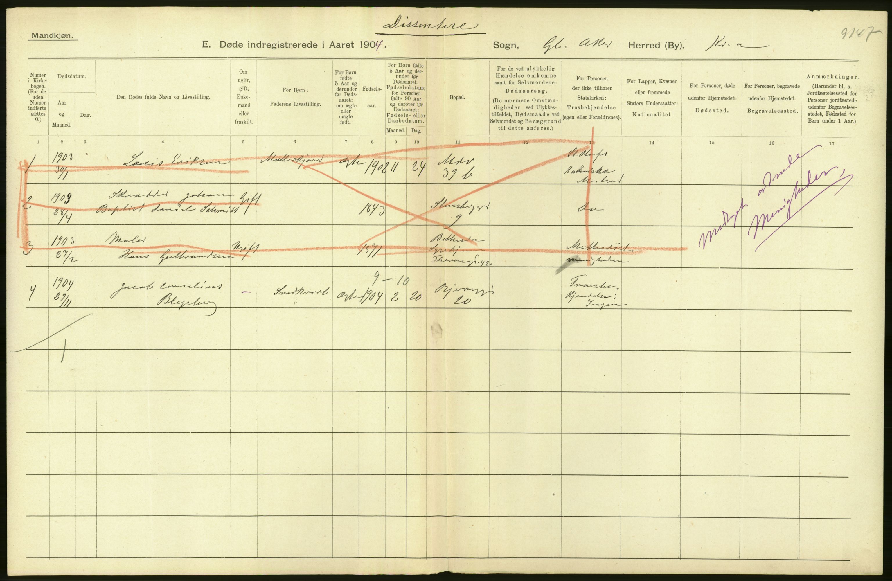 Statistisk sentralbyrå, Sosiodemografiske emner, Befolkning, AV/RA-S-2228/D/Df/Dfa/Dfab/L0004: Kristiania: Gifte, døde, 1904, p. 356