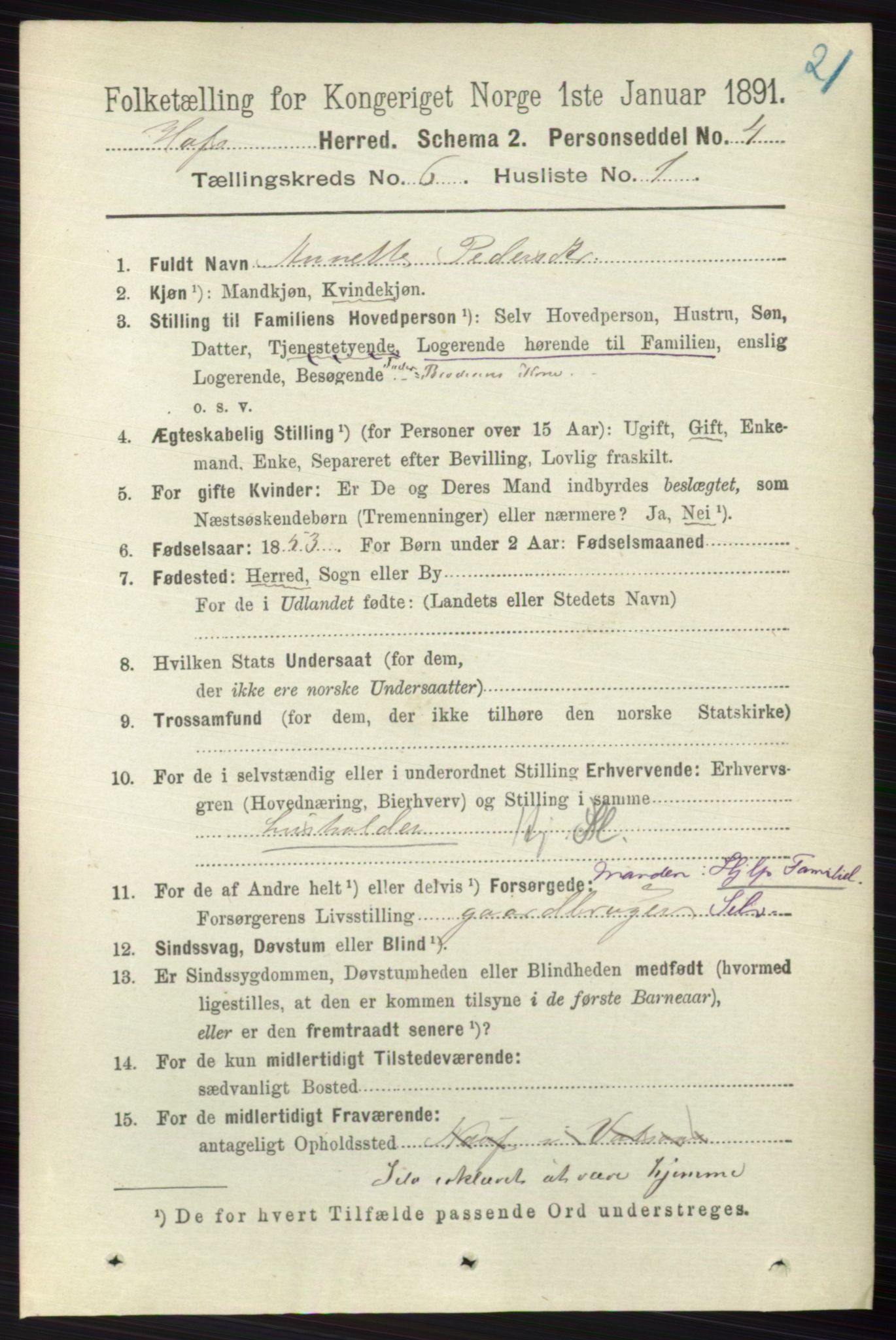 RA, 1891 census for 0714 Hof, 1891, p. 1784