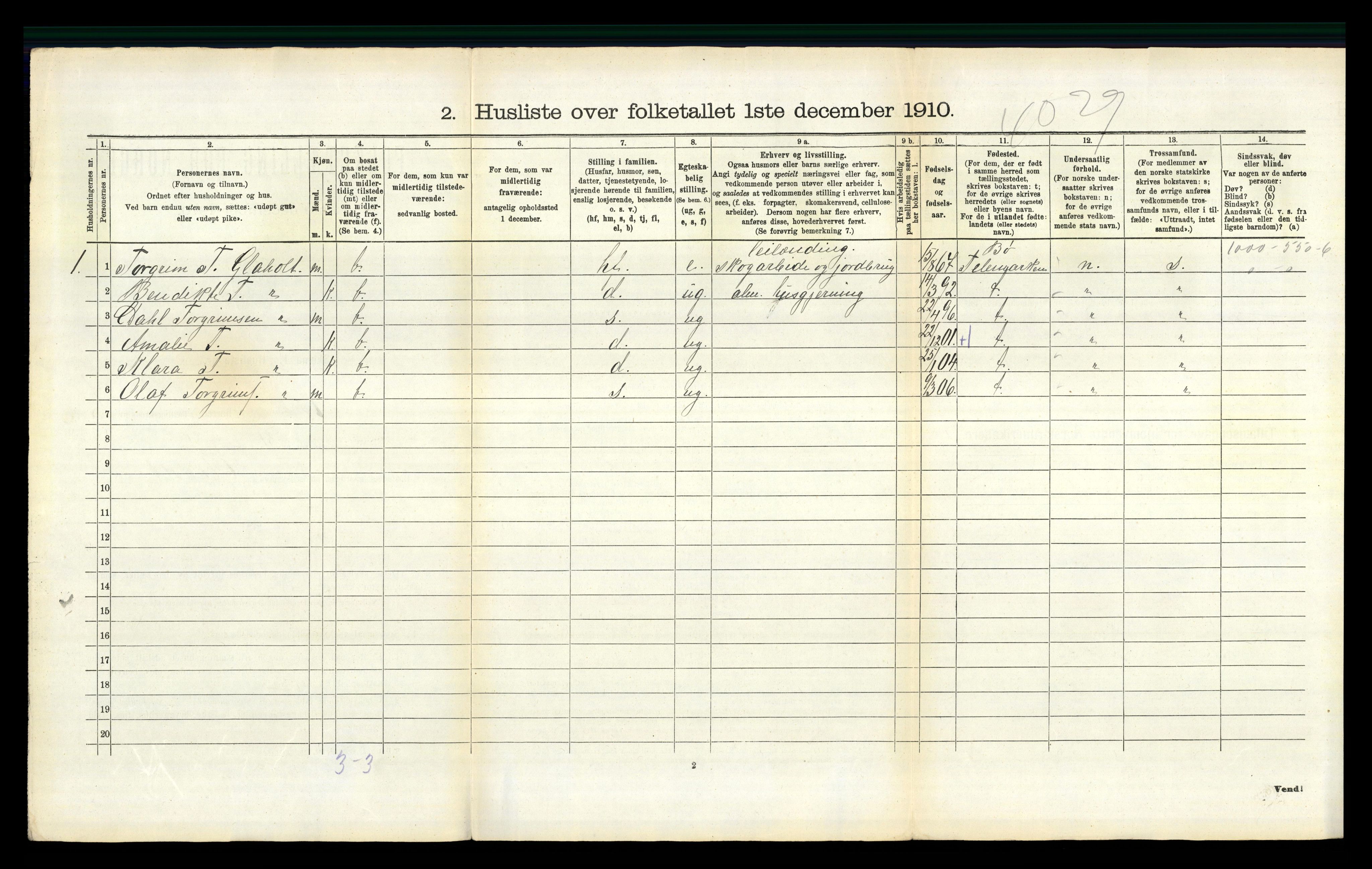 RA, 1910 census for Holla, 1910, p. 1254