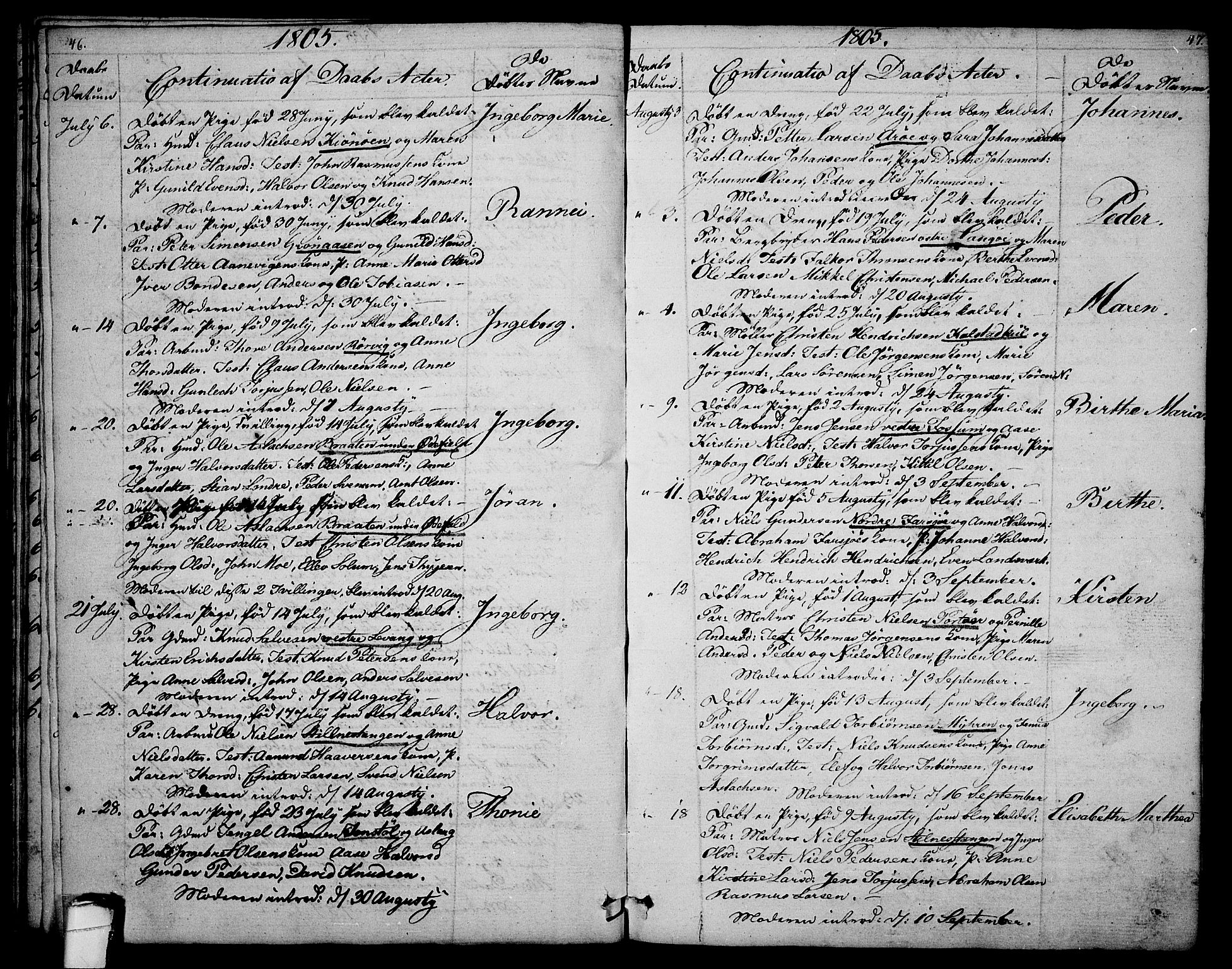 Sannidal kirkebøker, SAKO/A-296/F/Fa/L0003: Parish register (official) no. 3, 1803-1813, p. 46-47