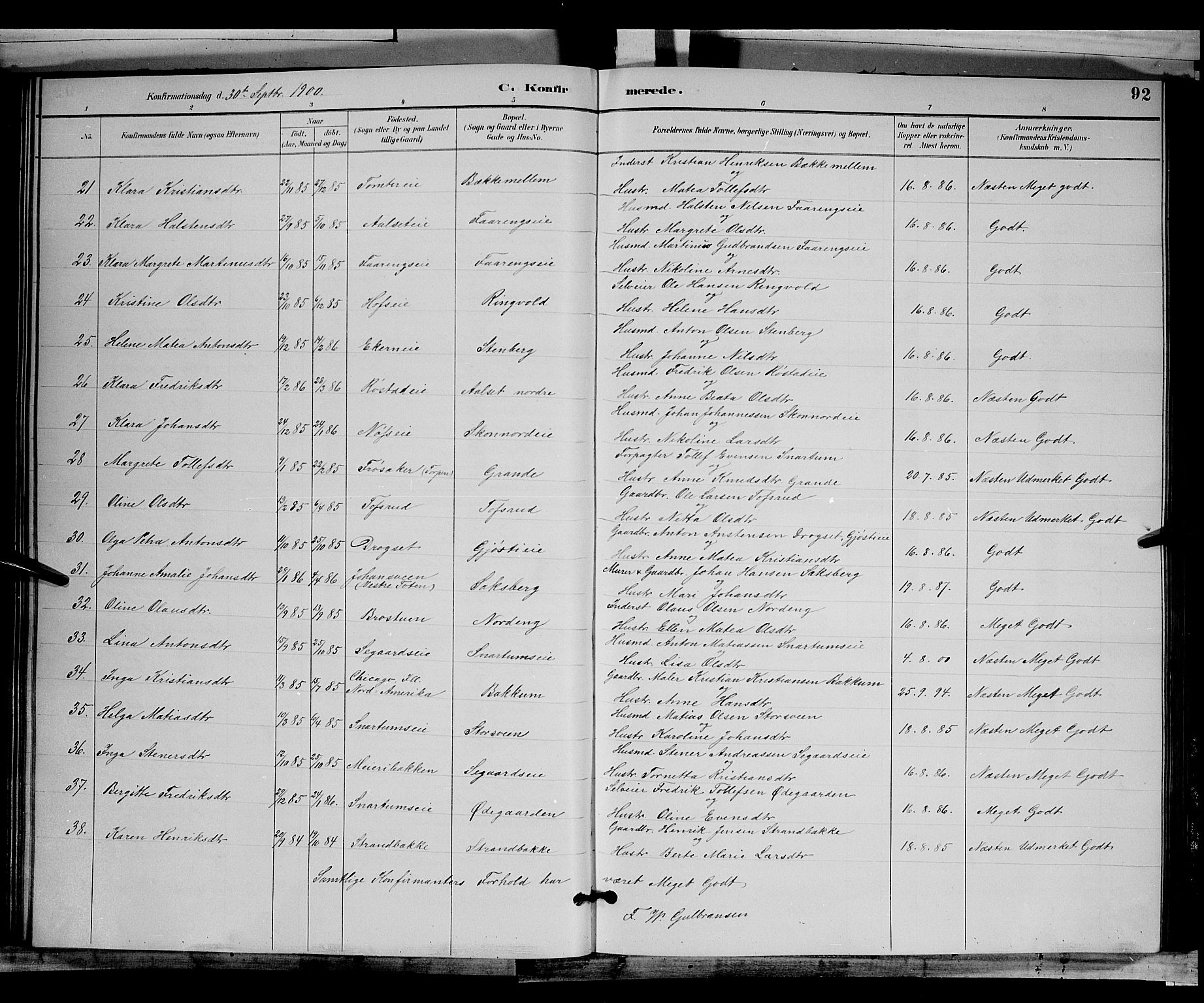 Biri prestekontor, SAH/PREST-096/H/Ha/Hab/L0003: Parish register (copy) no. 3, 1892-1905, p. 92