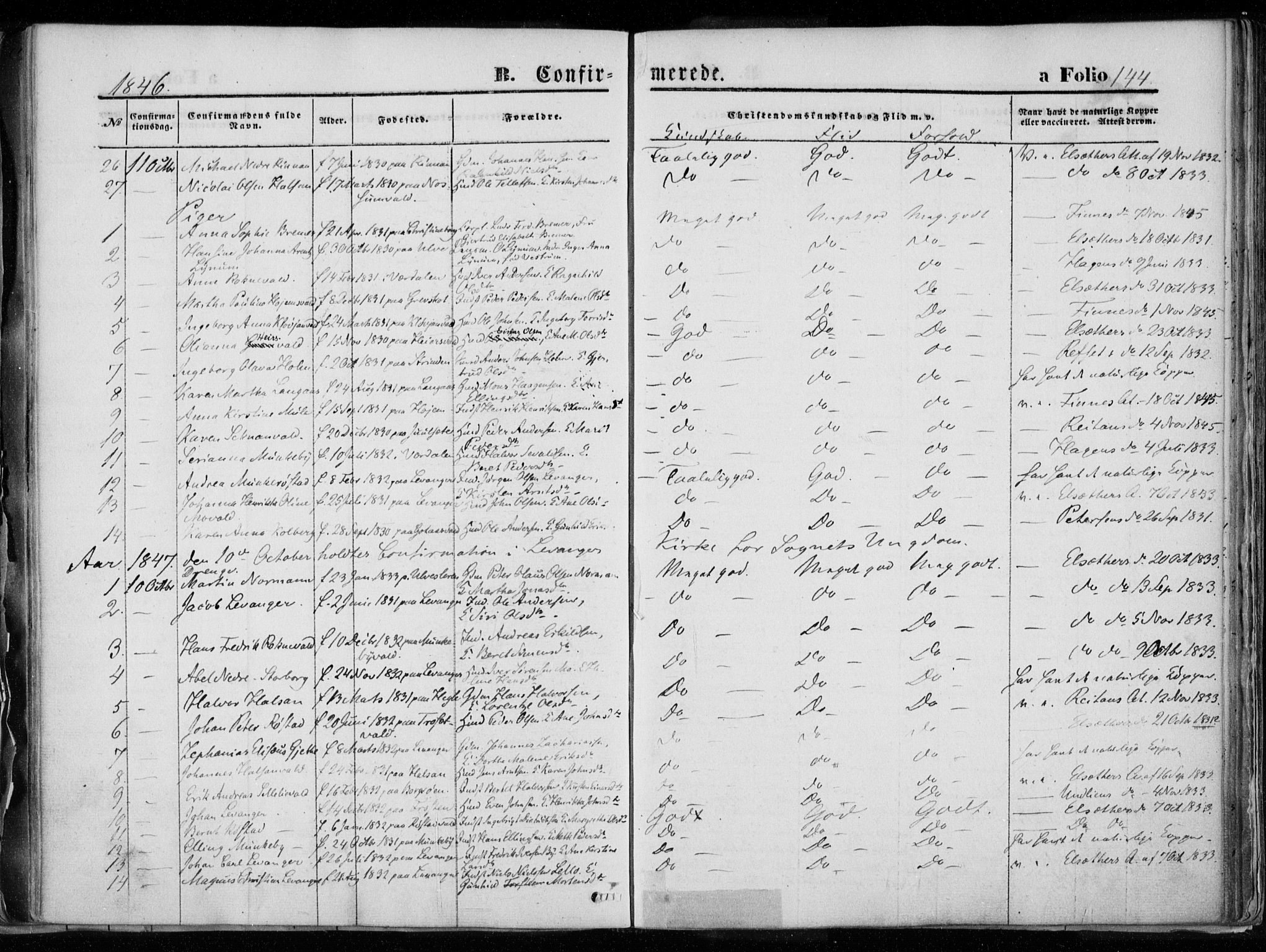 Ministerialprotokoller, klokkerbøker og fødselsregistre - Nord-Trøndelag, SAT/A-1458/720/L0183: Parish register (official) no. 720A01, 1836-1855, p. 144