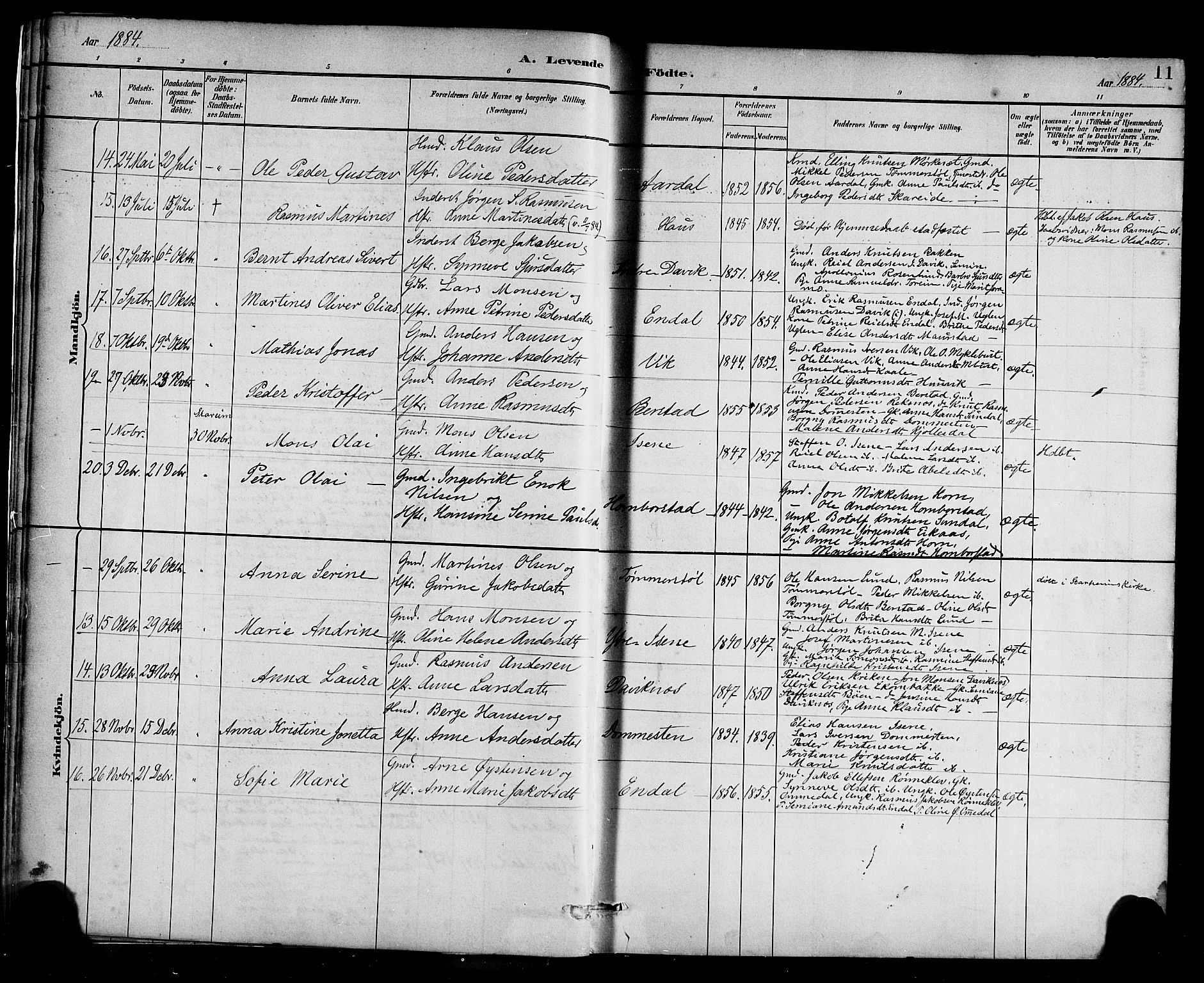 Davik sokneprestembete, AV/SAB-A-79701/H/Haa/Haab/L0001: Parish register (official) no. B 1, 1882-1900, p. 11