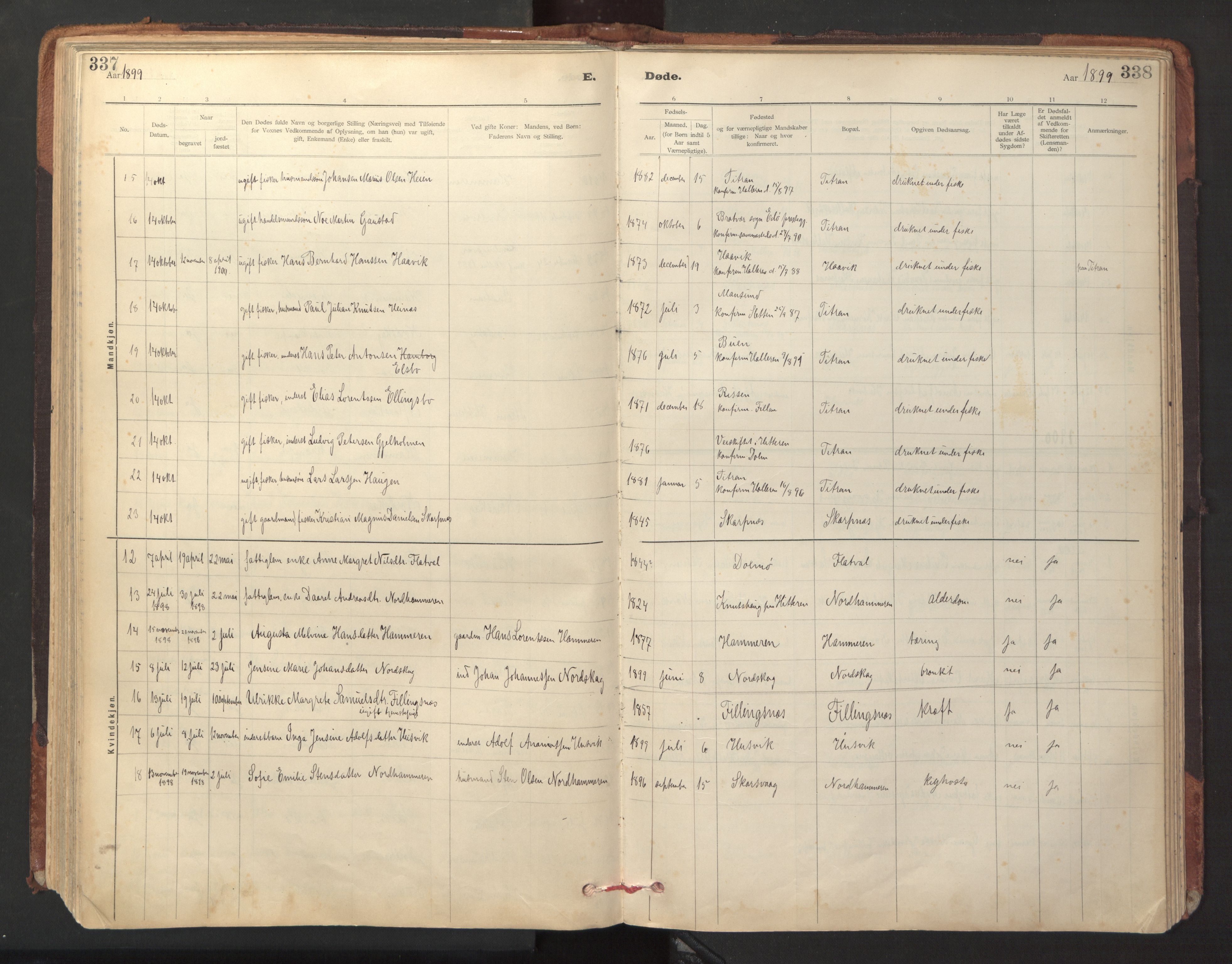 Ministerialprotokoller, klokkerbøker og fødselsregistre - Sør-Trøndelag, SAT/A-1456/641/L0596: Parish register (official) no. 641A02, 1898-1915, p. 337-338
