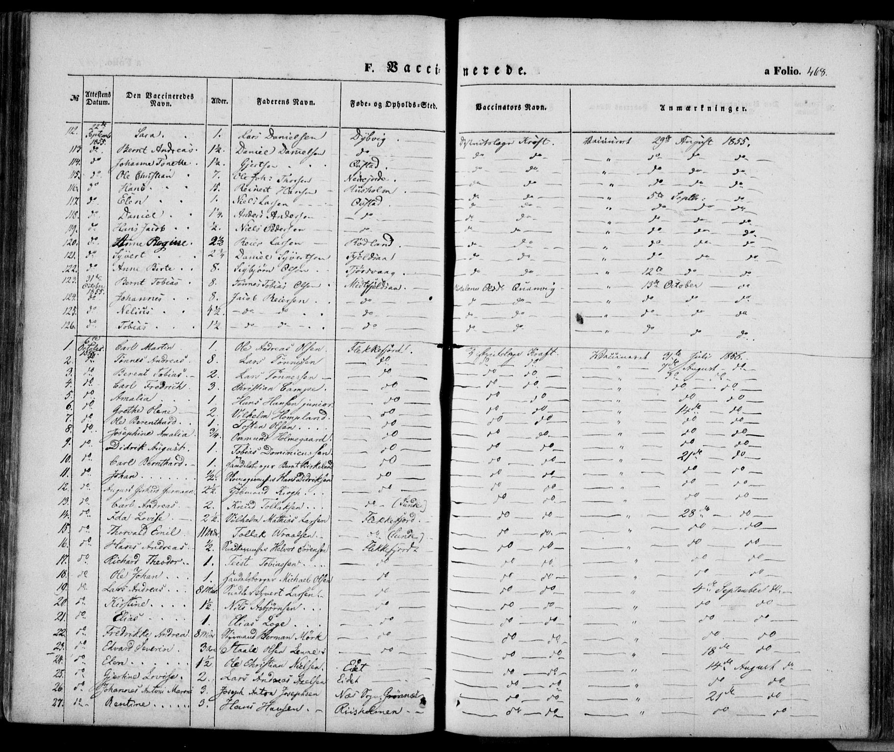 Flekkefjord sokneprestkontor, SAK/1111-0012/F/Fa/Fac/L0005: Parish register (official) no. A 5, 1849-1875, p. 468