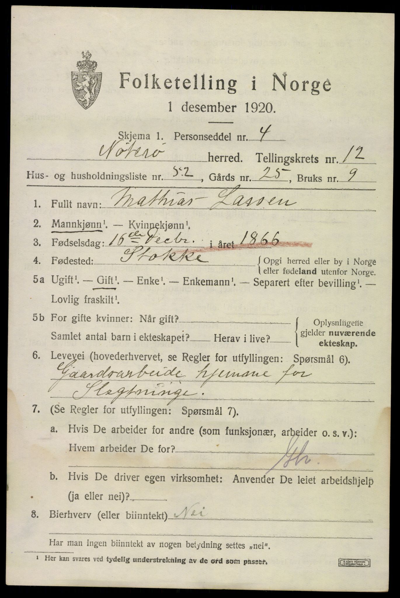 SAKO, 1920 census for Nøtterøy, 1920, p. 15173