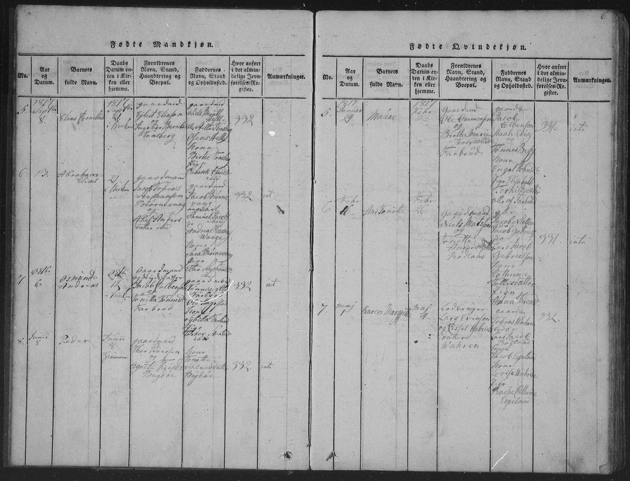 Herad sokneprestkontor, AV/SAK-1111-0018/F/Fa/Fab/L0002: Parish register (official) no. A 2, 1816-1844, p. 6